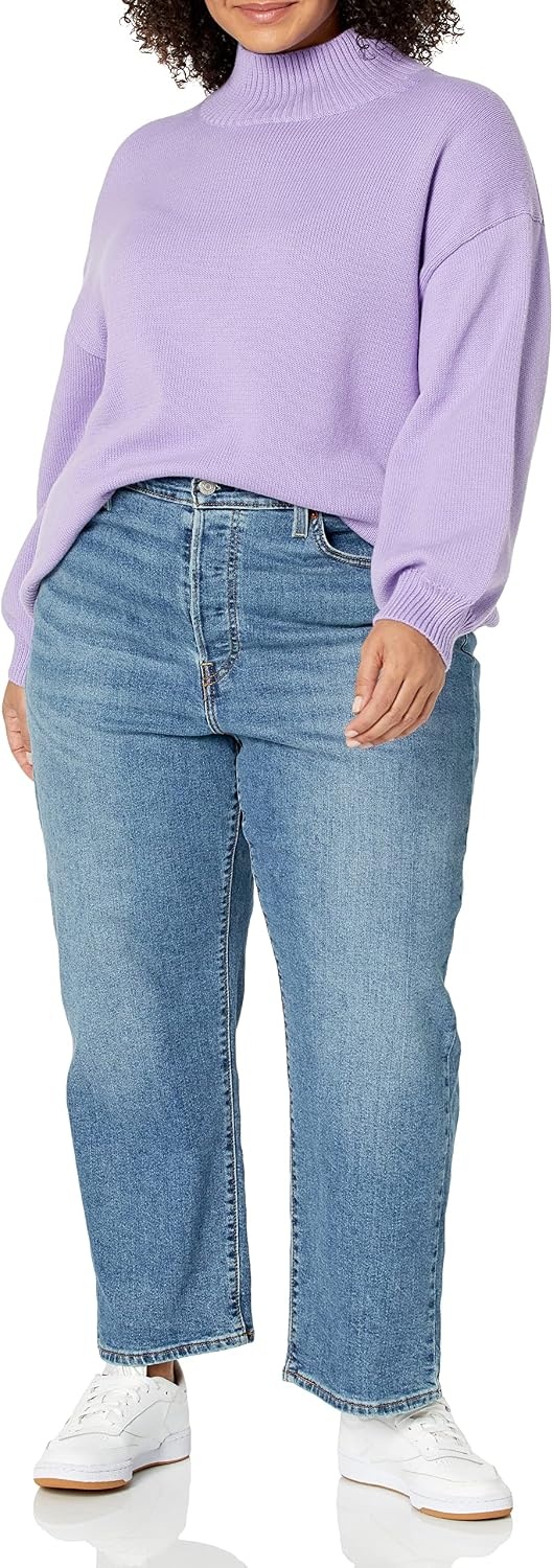 image:imageAmazon Essentials Womens Cotton Pullover Sweater FunnelNeck Available in Plus SizePurple