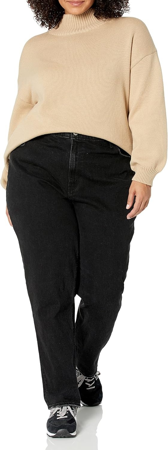image:imageAmazon Essentials Womens Cotton Pullover Sweater FunnelNeck Available in Plus SizeTan