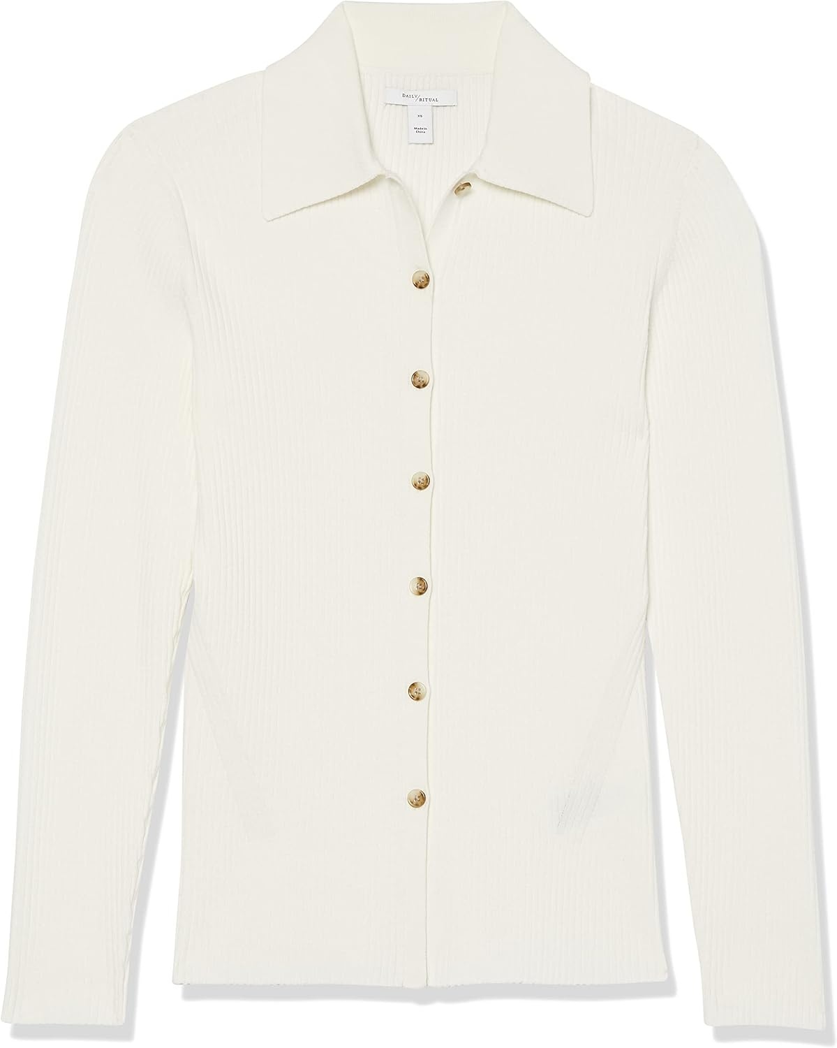 image:imageAmazon Essentials Womens Fine Gauge Stretch Polo Ribbed Cardigan Previously Daily RitualIvory