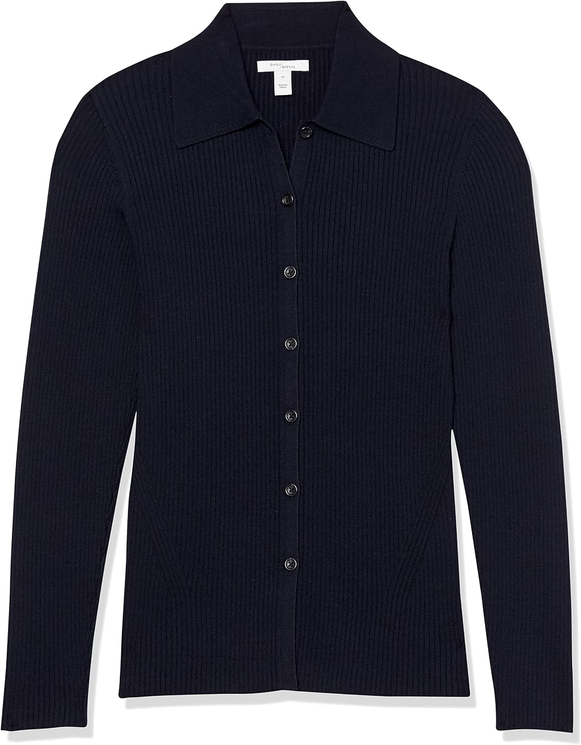 image:imageAmazon Essentials Womens Fine Gauge Stretch Polo Ribbed Cardigan Previously Daily RitualNavy