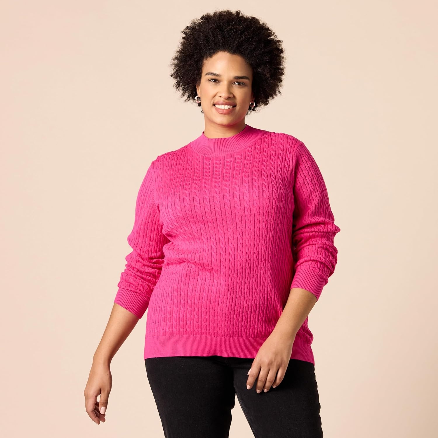 image:imageAmazon Essentials Womens Lightweight Cable Knit Long Sleeve SweaterBright Pink
