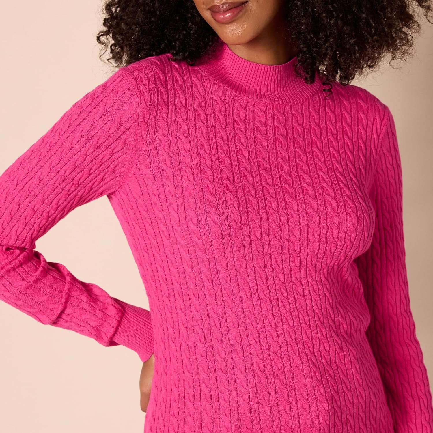 image:imageAmazon Essentials Womens Lightweight Cable Knit Long Sleeve SweaterBright Pink