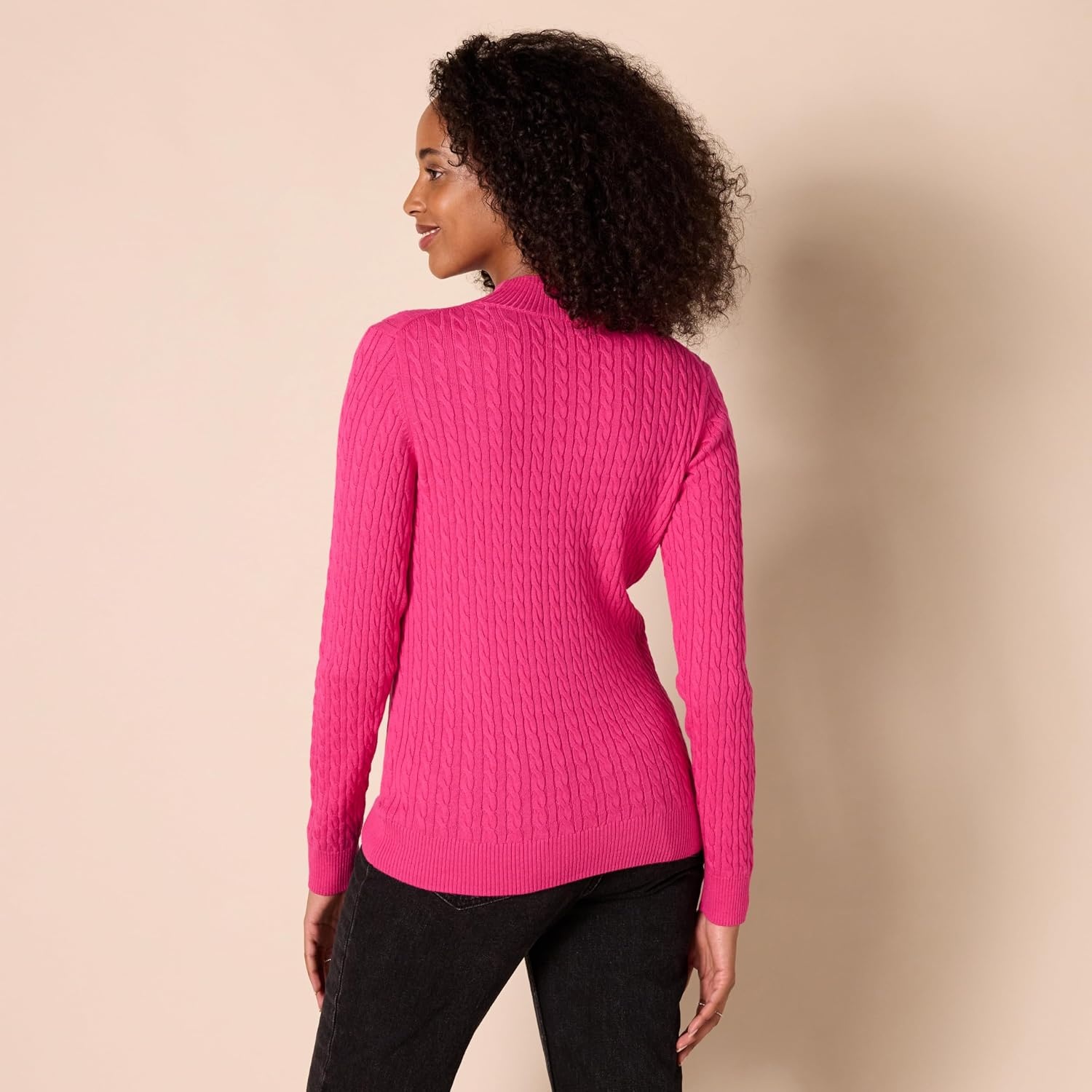 image:imageAmazon Essentials Womens Lightweight Cable Knit Long Sleeve SweaterBright Pink
