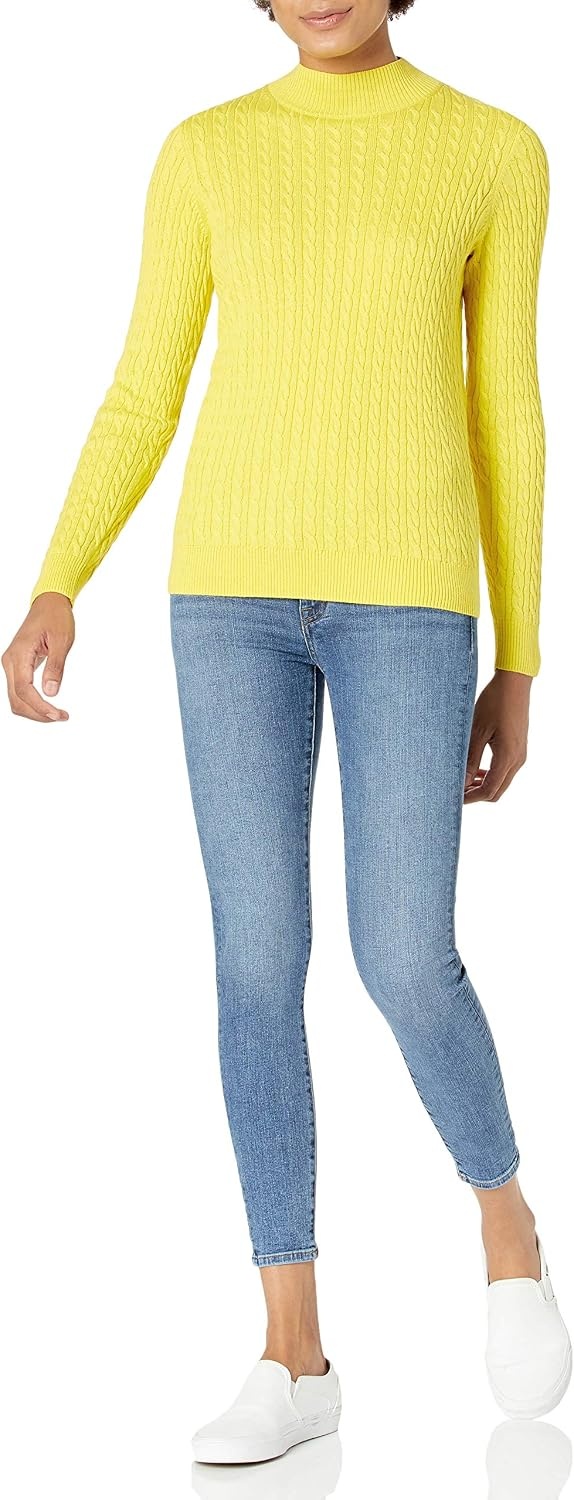 image:imageAmazon Essentials Womens Lightweight Cable Knit Long Sleeve SweaterBright Yellow