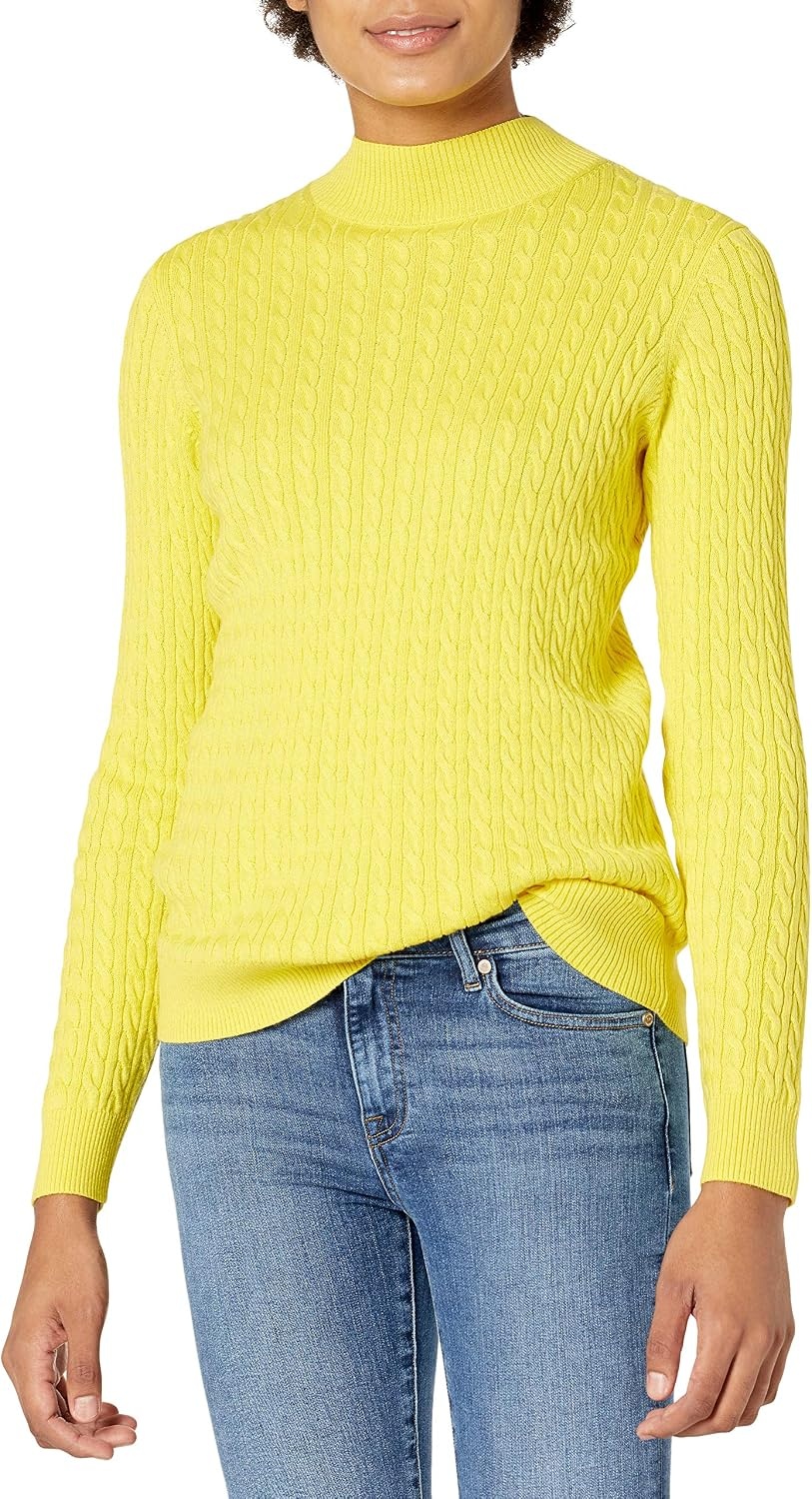 image:imageAmazon Essentials Womens Lightweight Cable Knit Long Sleeve SweaterBright Yellow