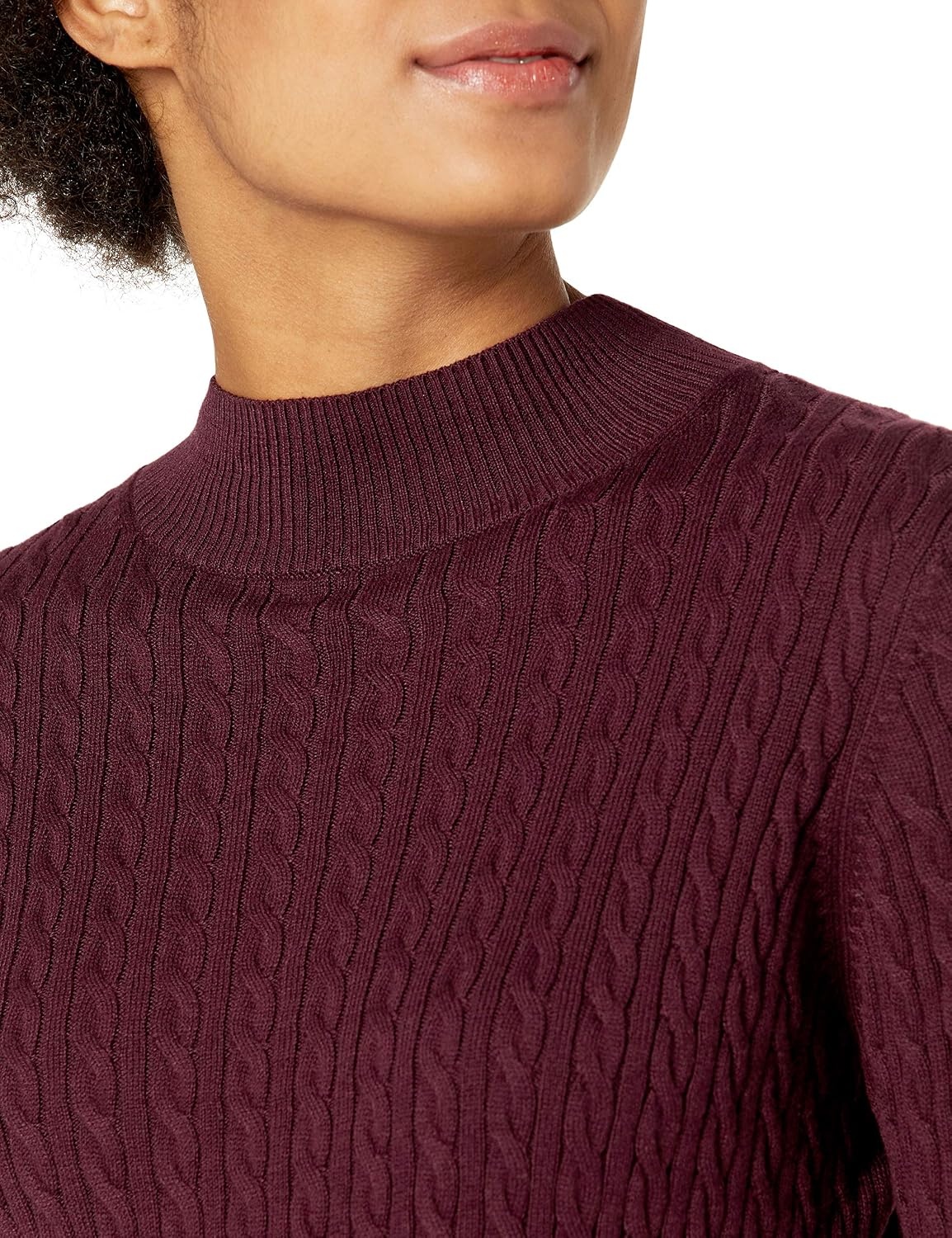 image:imageAmazon Essentials Womens Lightweight Cable Knit Long Sleeve SweaterBurgundy