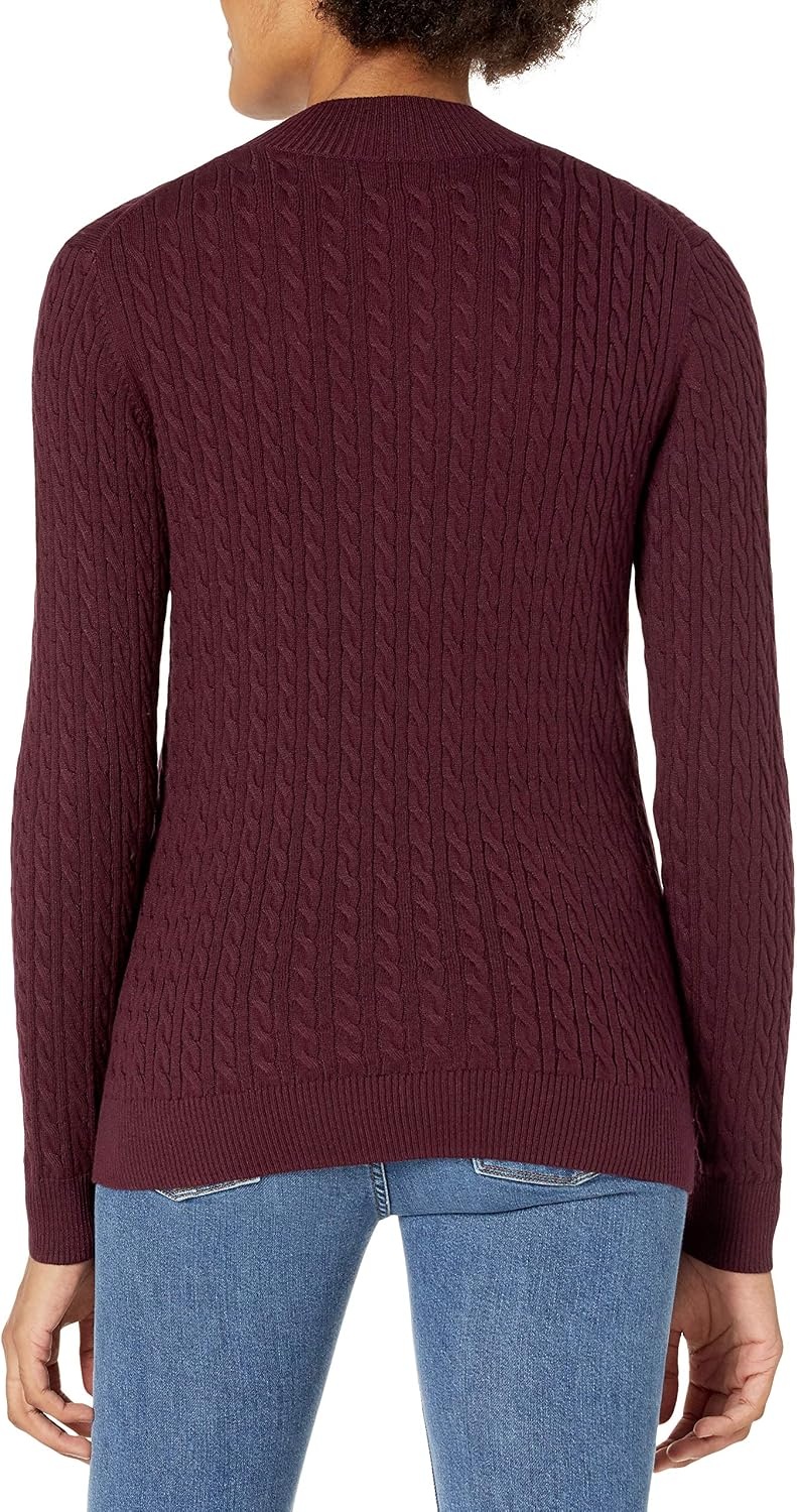 image:imageAmazon Essentials Womens Lightweight Cable Knit Long Sleeve SweaterBurgundy