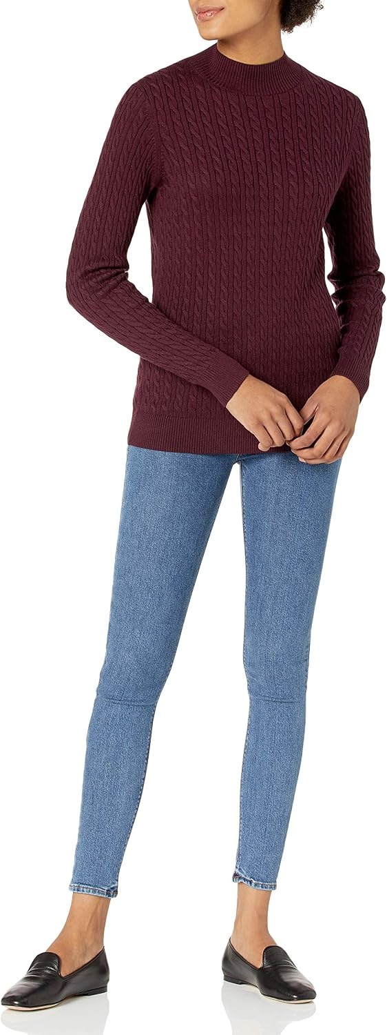 image:imageAmazon Essentials Womens Lightweight Cable Knit Long Sleeve SweaterBurgundy