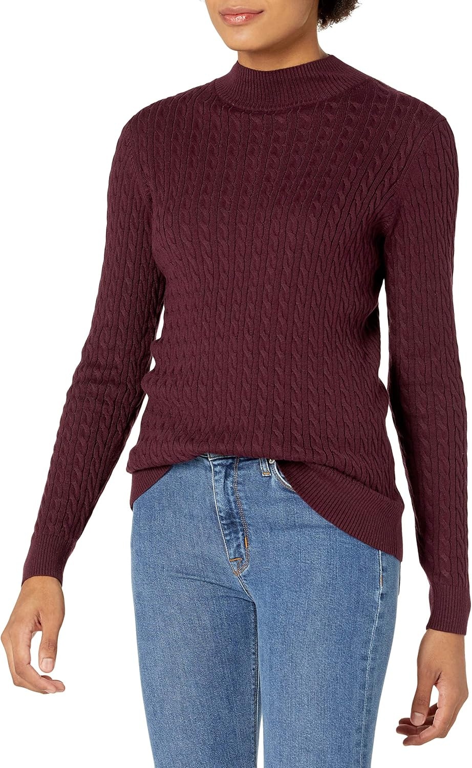 image:imageAmazon Essentials Womens Lightweight Cable Knit Long Sleeve SweaterBurgundy
