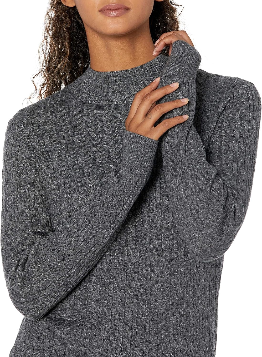 image:imageAmazon Essentials Womens Lightweight Cable Knit Long Sleeve SweaterCharcoal Heather