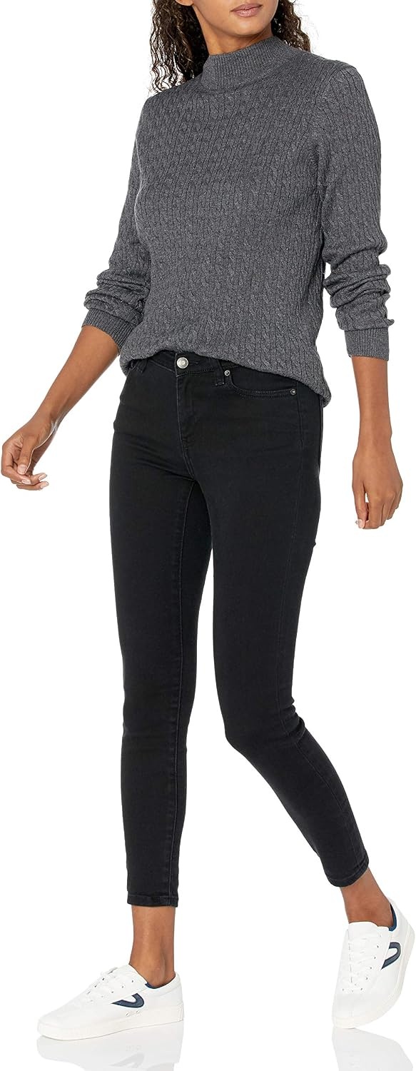 image:imageAmazon Essentials Womens Lightweight Cable Knit Long Sleeve SweaterCharcoal Heather