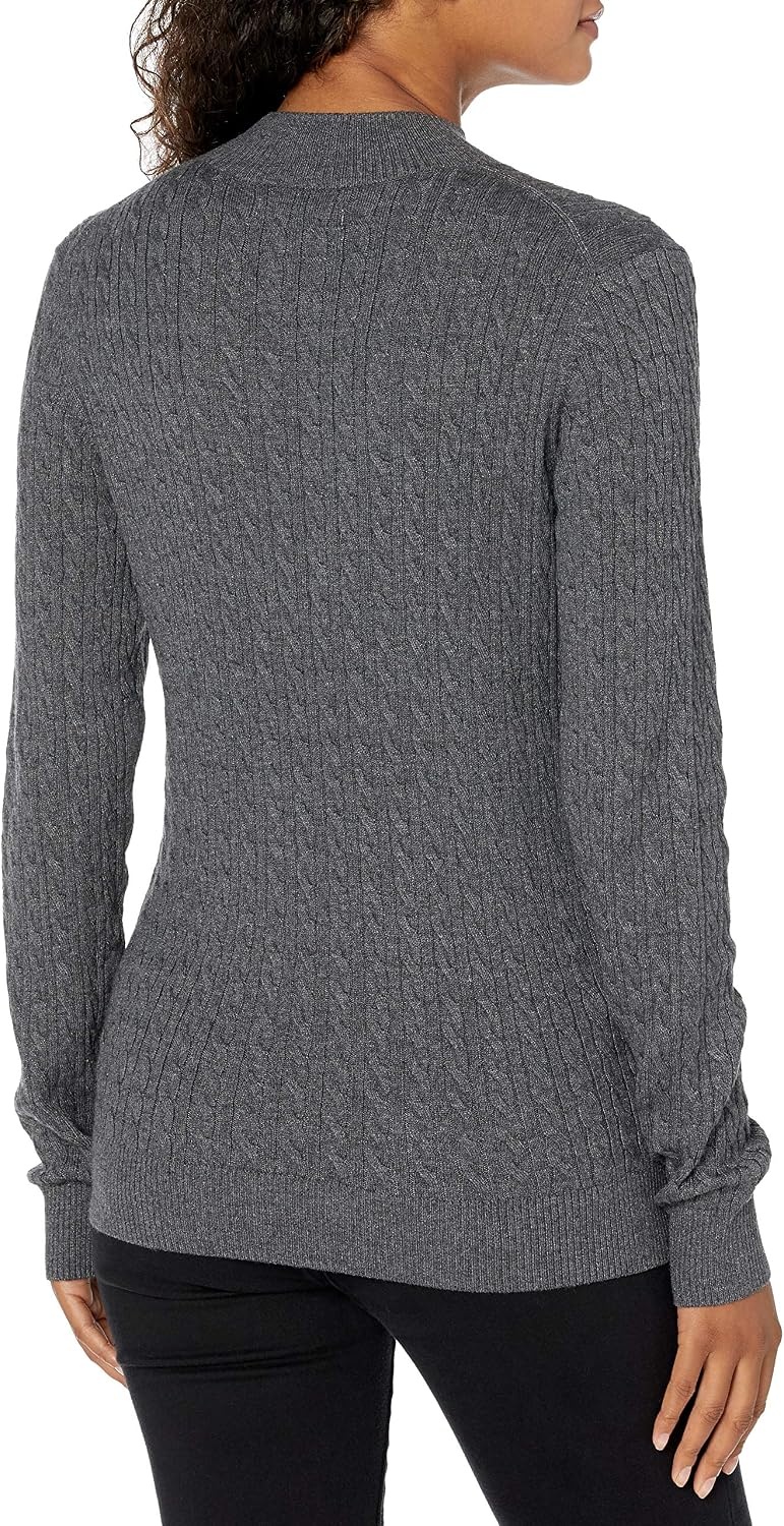 image:imageAmazon Essentials Womens Lightweight Cable Knit Long Sleeve SweaterCharcoal Heather