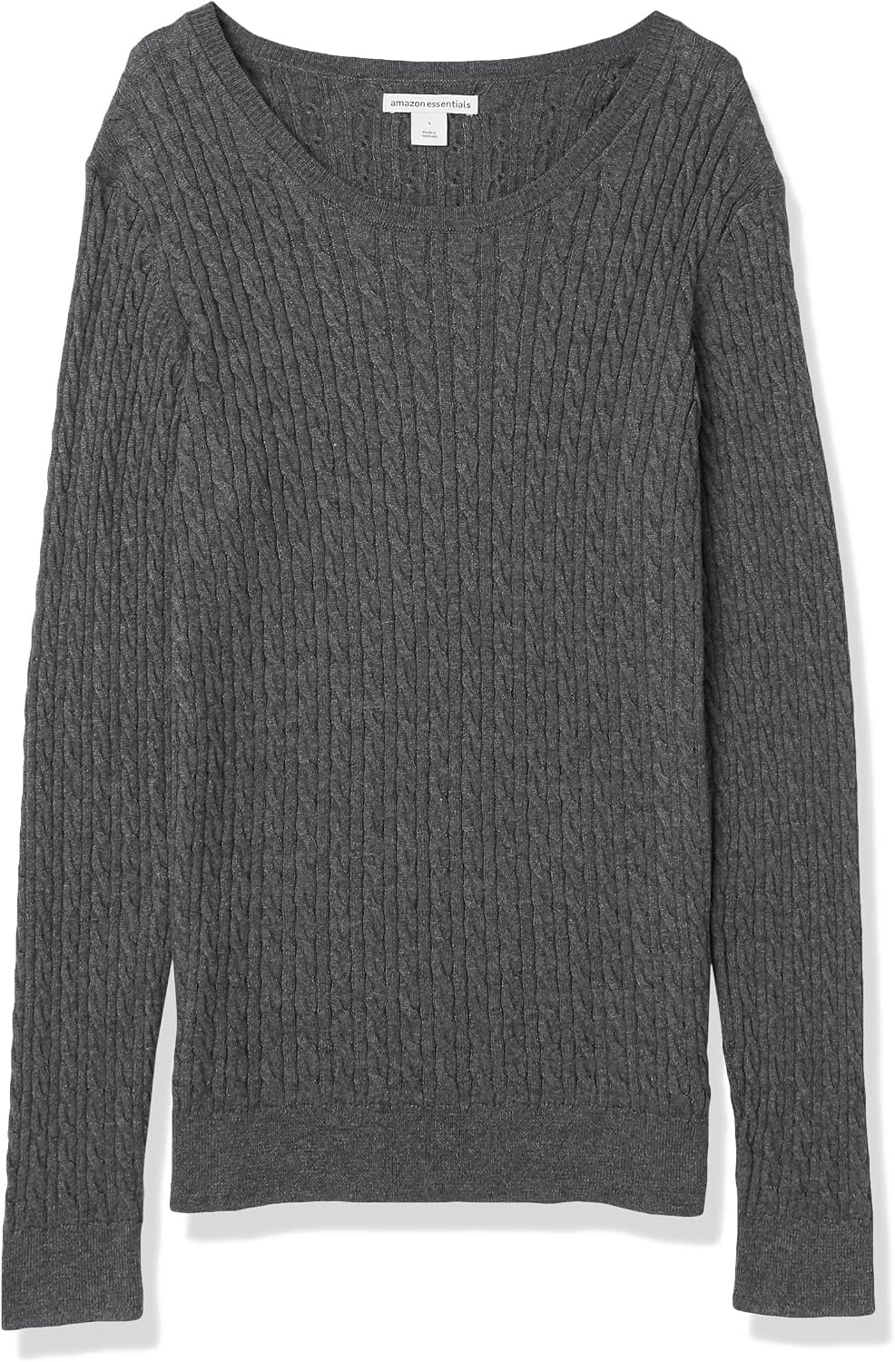 image:imageAmazon Essentials Womens Lightweight Cable Knit Long Sleeve SweaterCharcoal Heather