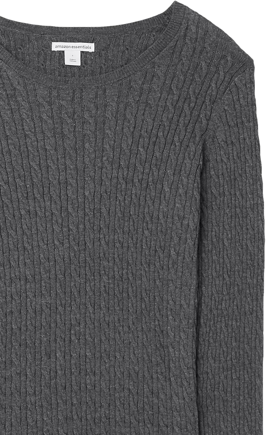 image:imageAmazon Essentials Womens Lightweight Cable Knit Long Sleeve SweaterCharcoal Heather