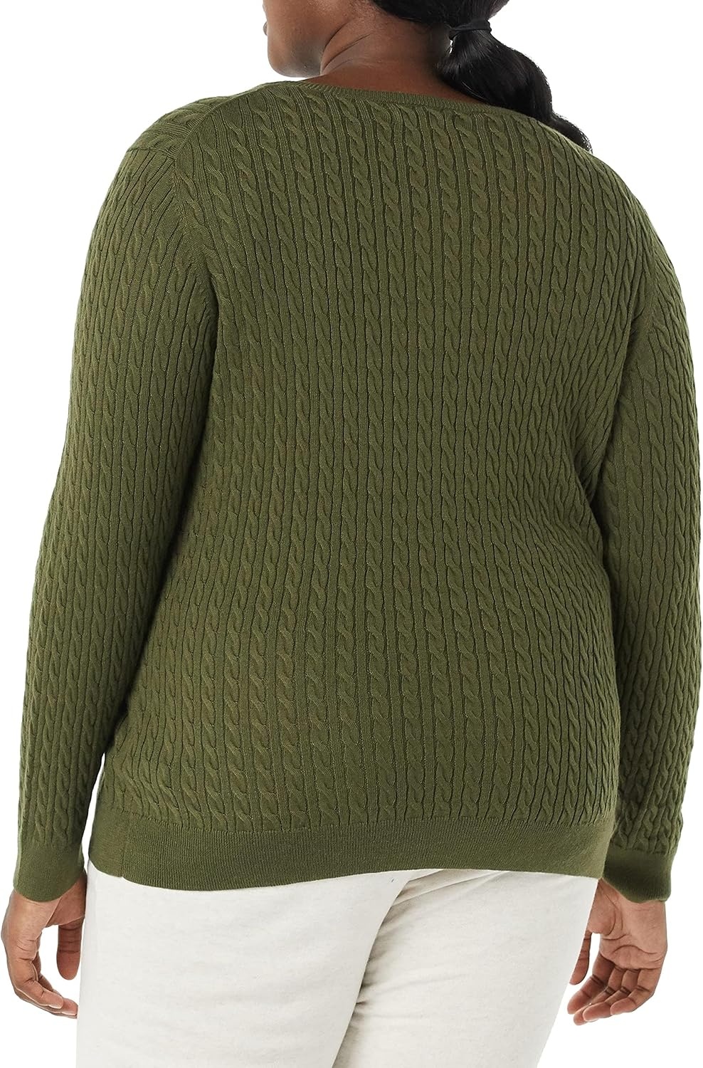 image:imageAmazon Essentials Womens Lightweight Cable Knit Long Sleeve SweaterDark Olive