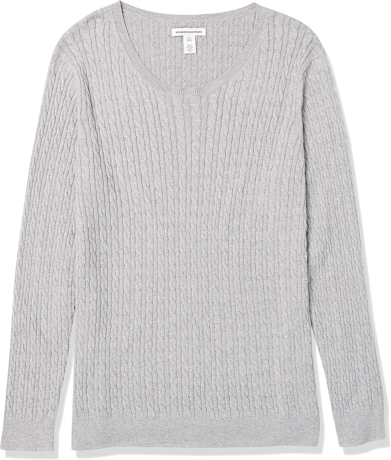 image:imageAmazon Essentials Womens Lightweight Cable Knit Long Sleeve SweaterLight Grey Heather