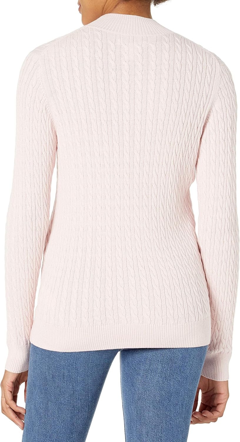 image:imageAmazon Essentials Womens Lightweight Cable Knit Long Sleeve SweaterLight Pink