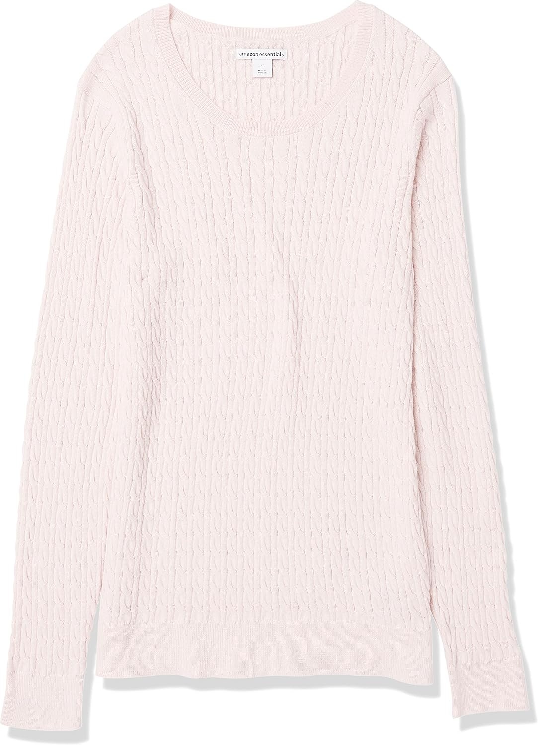 image:imageAmazon Essentials Womens Lightweight Cable Knit Long Sleeve SweaterLight Pink