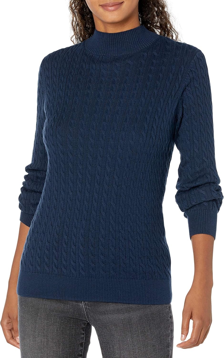 image:imageAmazon Essentials Womens Lightweight Cable Knit Long Sleeve SweaterNavy