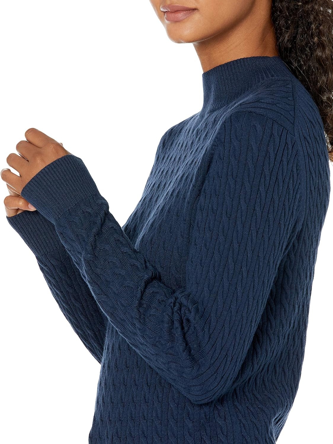 image:imageAmazon Essentials Womens Lightweight Cable Knit Long Sleeve SweaterNavy