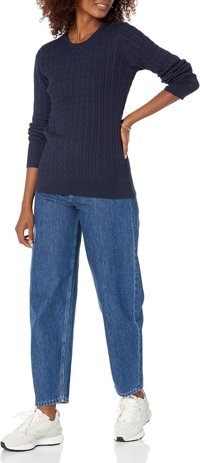 image:imageAmazon Essentials Womens Lightweight Cable Knit Long Sleeve SweaterNavy