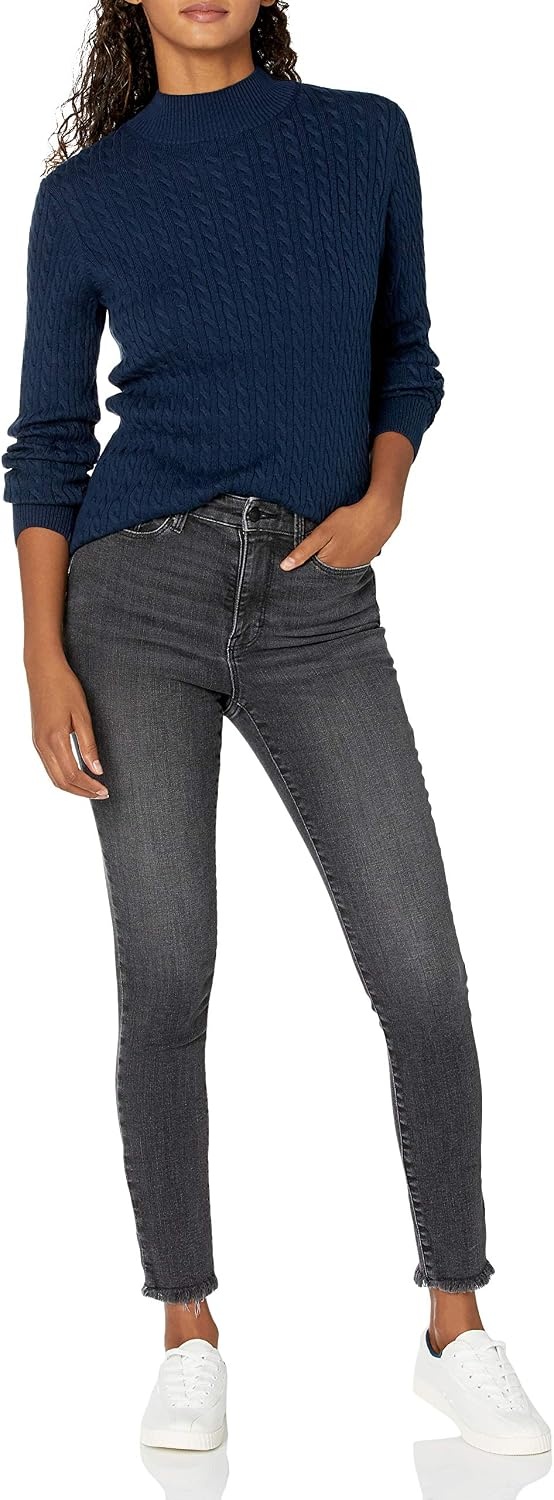 image:imageAmazon Essentials Womens Lightweight Cable Knit Long Sleeve SweaterNavy
