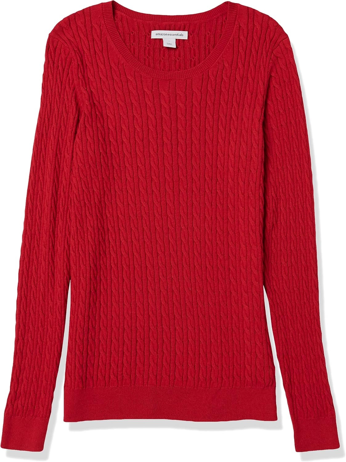 image:imageAmazon Essentials Womens Lightweight Cable Knit Long Sleeve SweaterRed