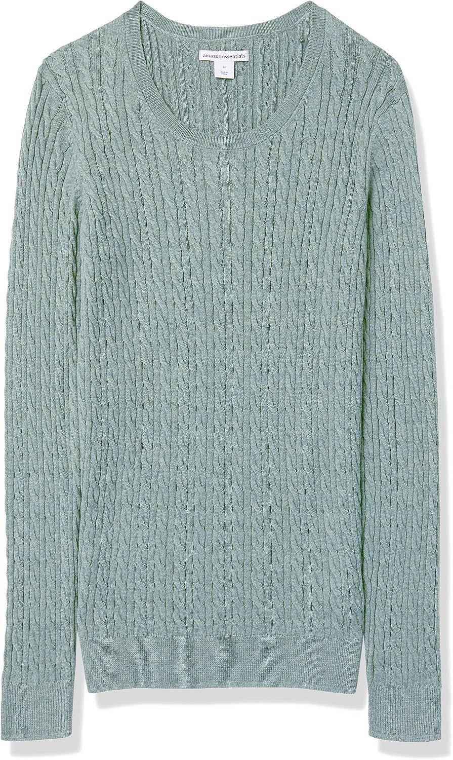 image:imageAmazon Essentials Womens Lightweight Cable Knit Long Sleeve SweaterSage Green Heather