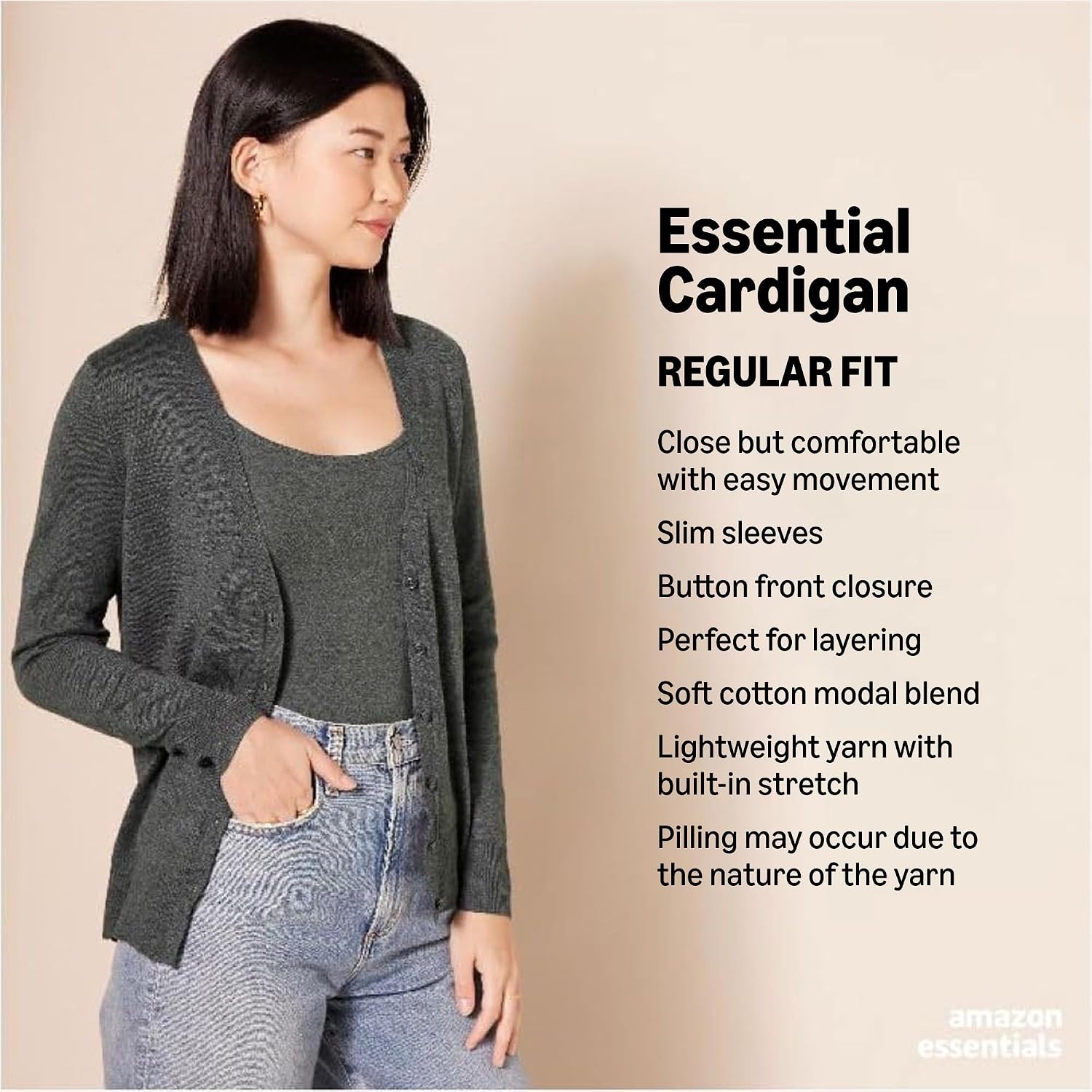 image:imageAmazon Essentials Womens Lightweight Cardigan SweaterBlack
