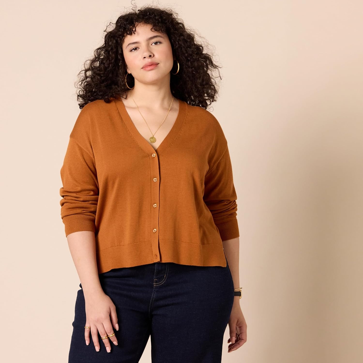 image:imageAmazon Essentials Womens Lightweight Cardigan SweaterCaramel