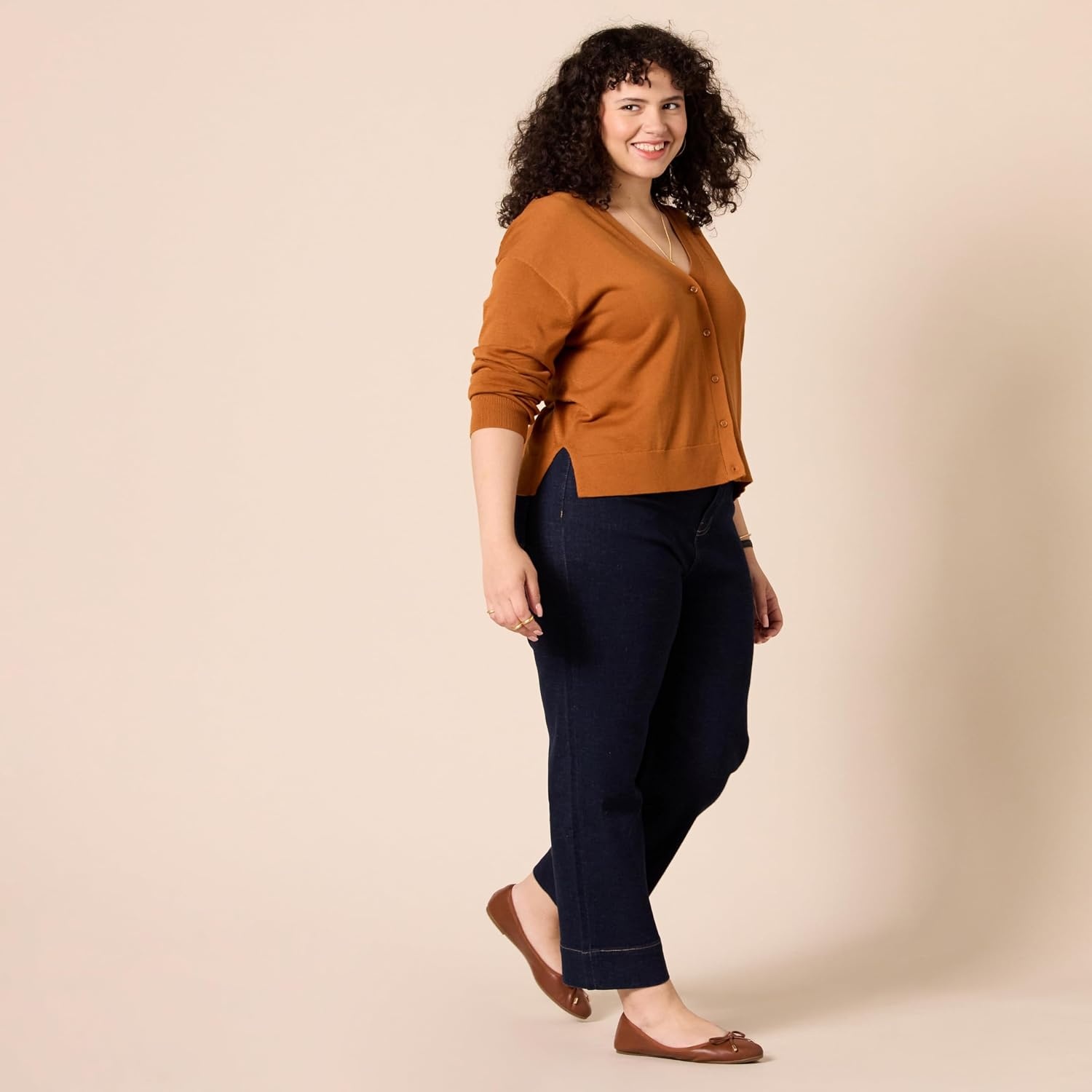 image:imageAmazon Essentials Womens Lightweight Cardigan SweaterCaramel