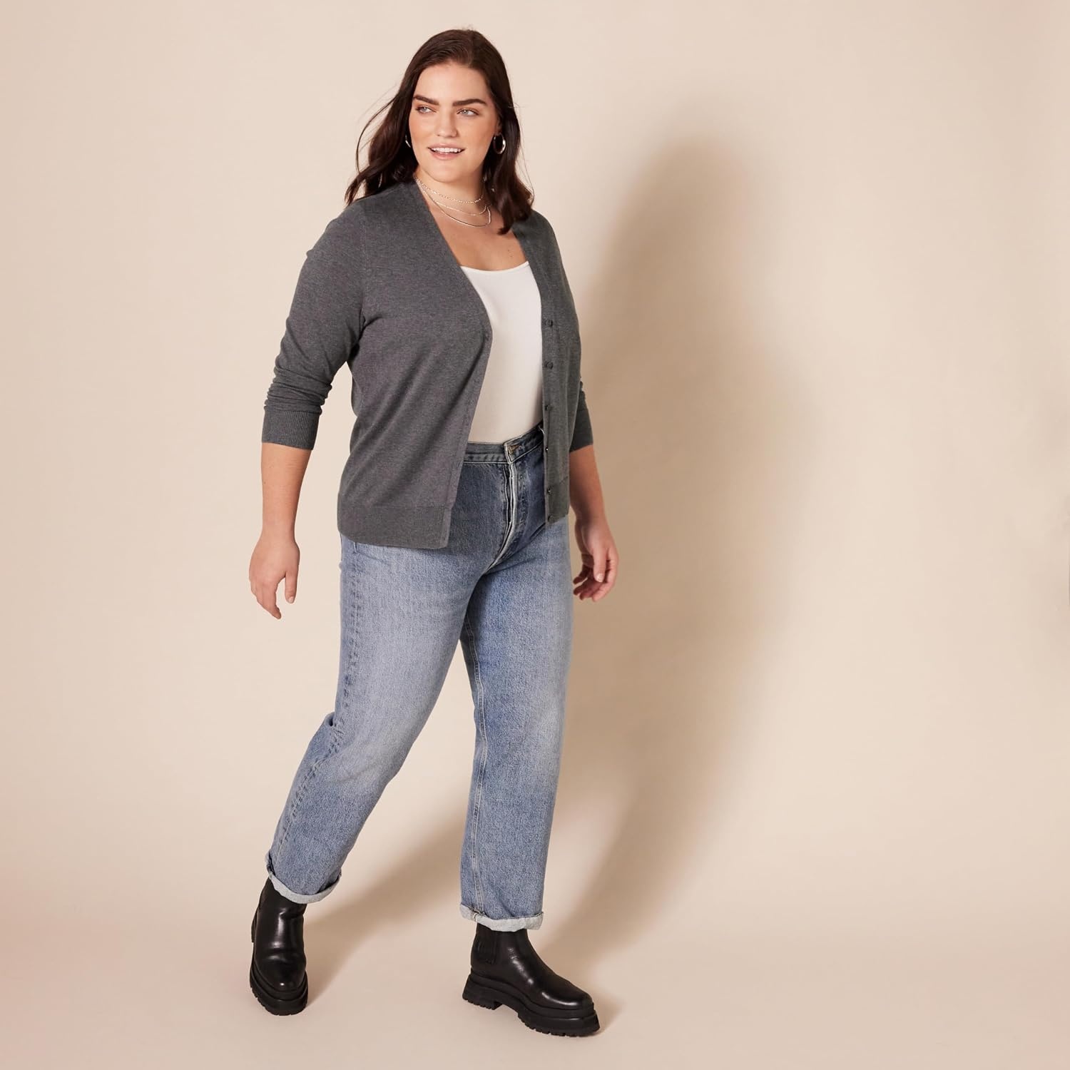 image:imageAmazon Essentials Womens Lightweight Cardigan SweaterCharcoal Heather