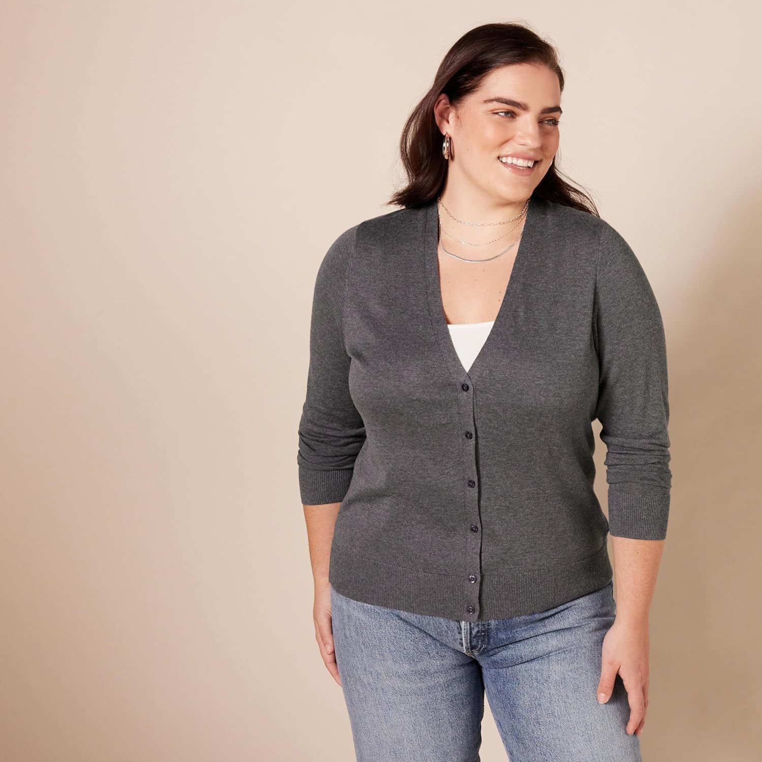 image:imageAmazon Essentials Womens Lightweight Cardigan SweaterCharcoal Heather