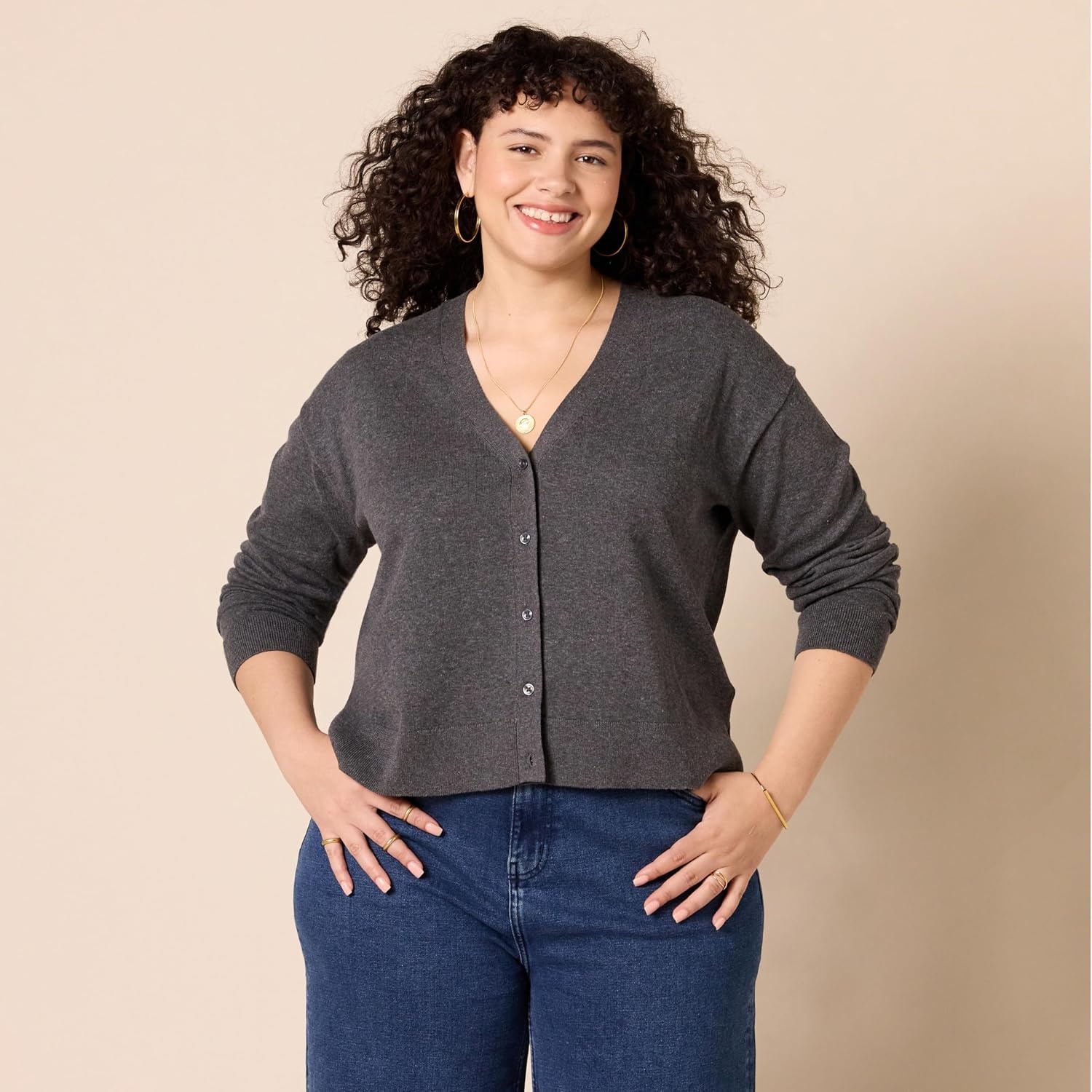 image:imageAmazon Essentials Womens Lightweight Cardigan SweaterCharcoal Heather