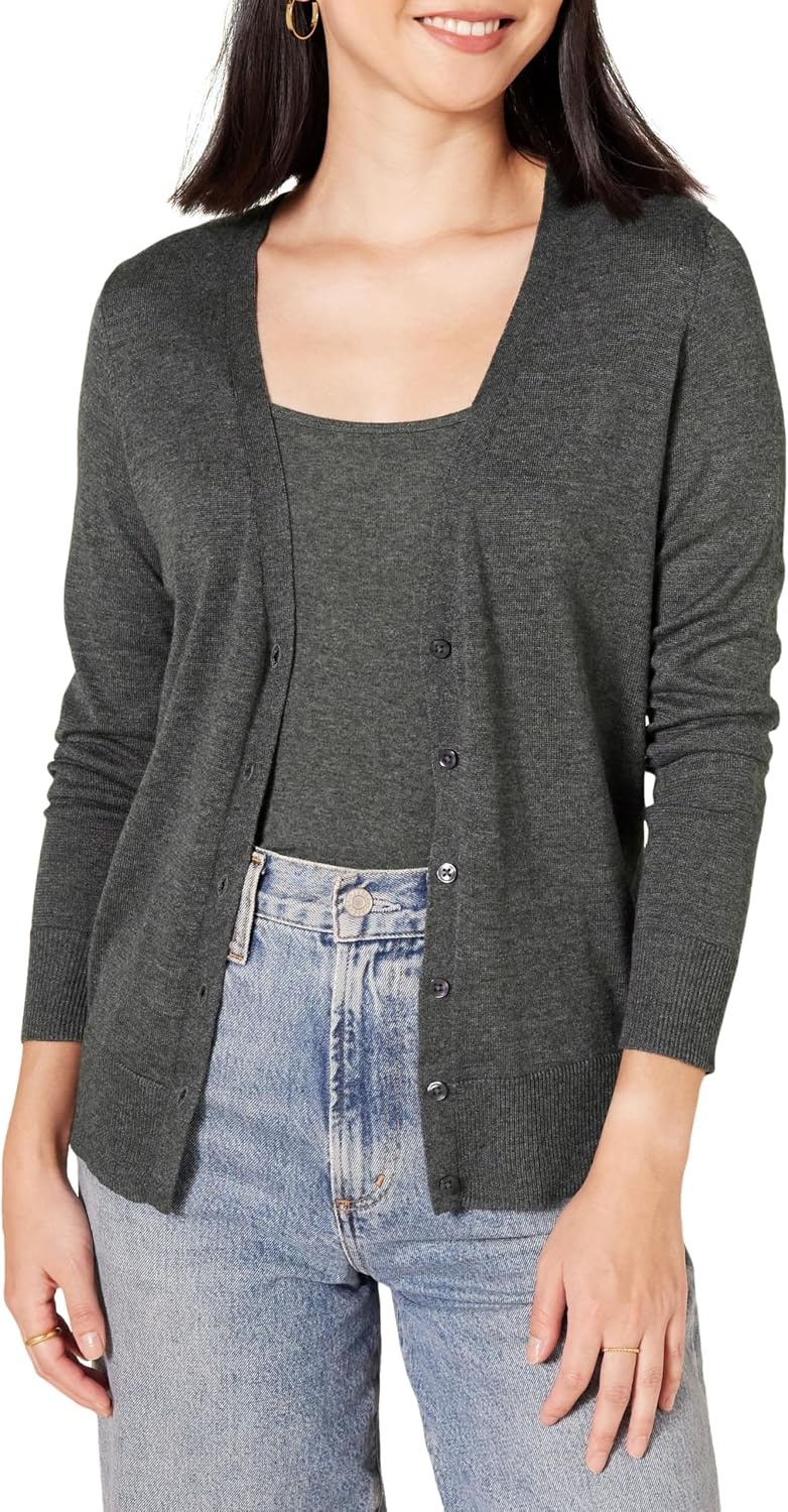 image:imageAmazon Essentials Womens Lightweight Cardigan SweaterCharcoal Heather