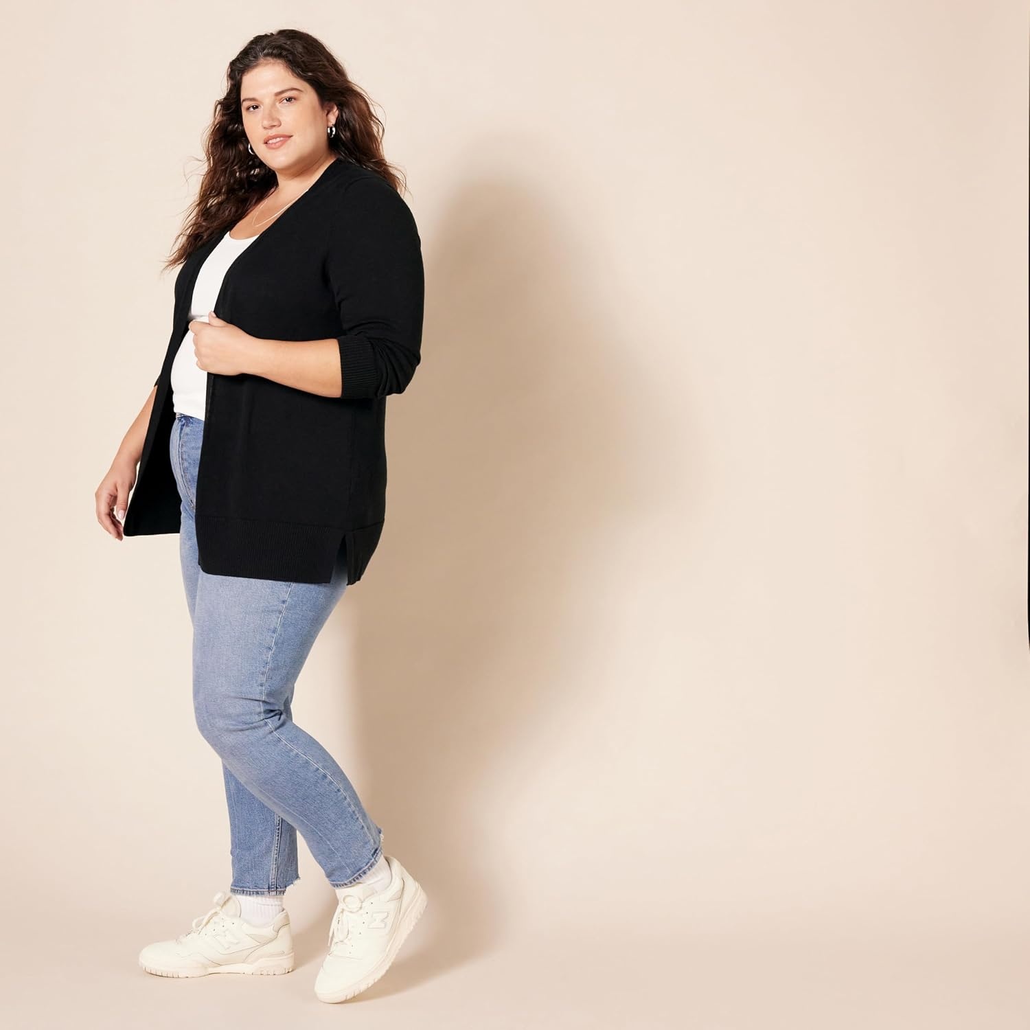 image:imageAmazon Essentials Womens Lightweight LongSleeve OpenFront Long Cardigan Sweater Regular FitBlack