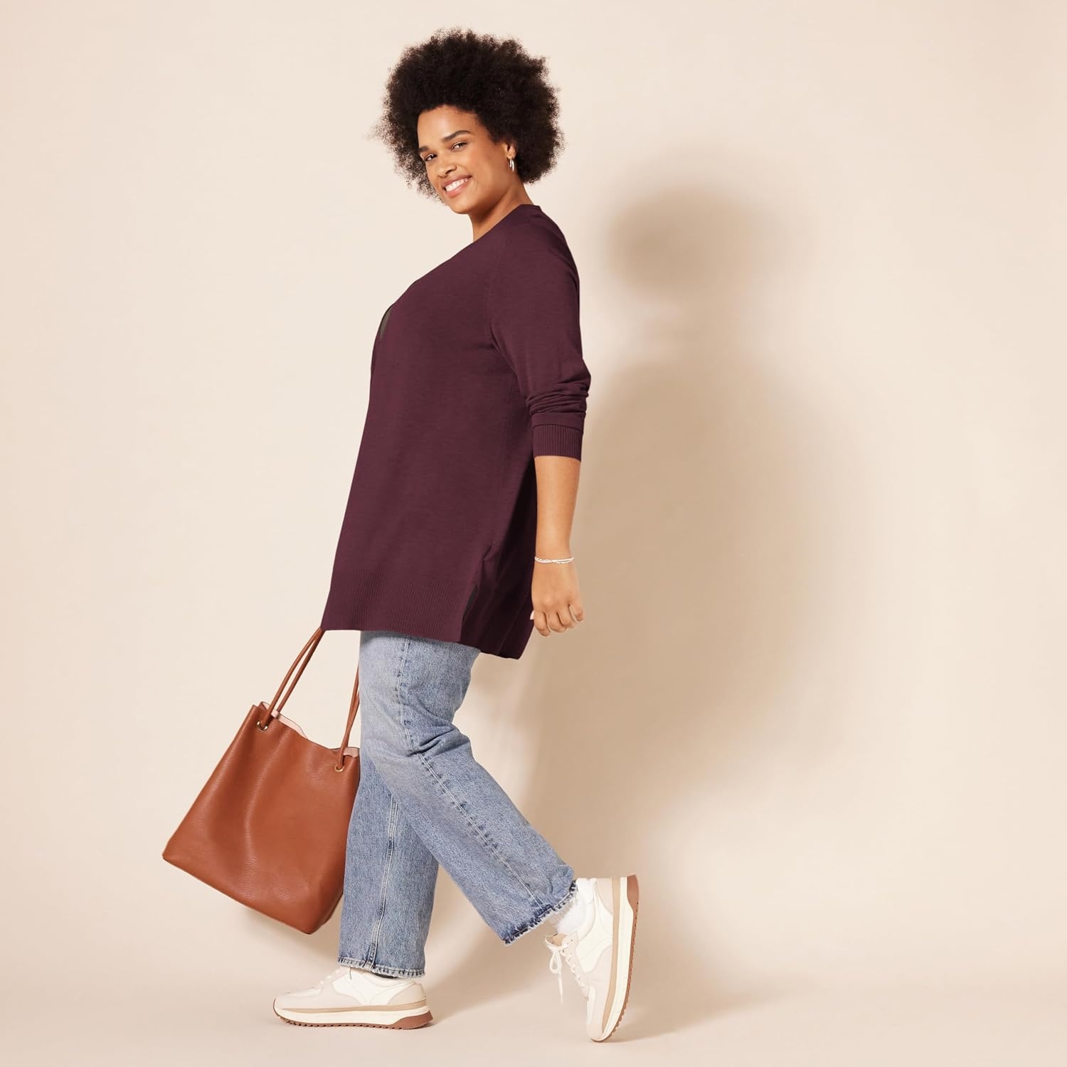 image:imageAmazon Essentials Womens Lightweight LongSleeve OpenFront Long Cardigan Sweater Regular FitBurgundy