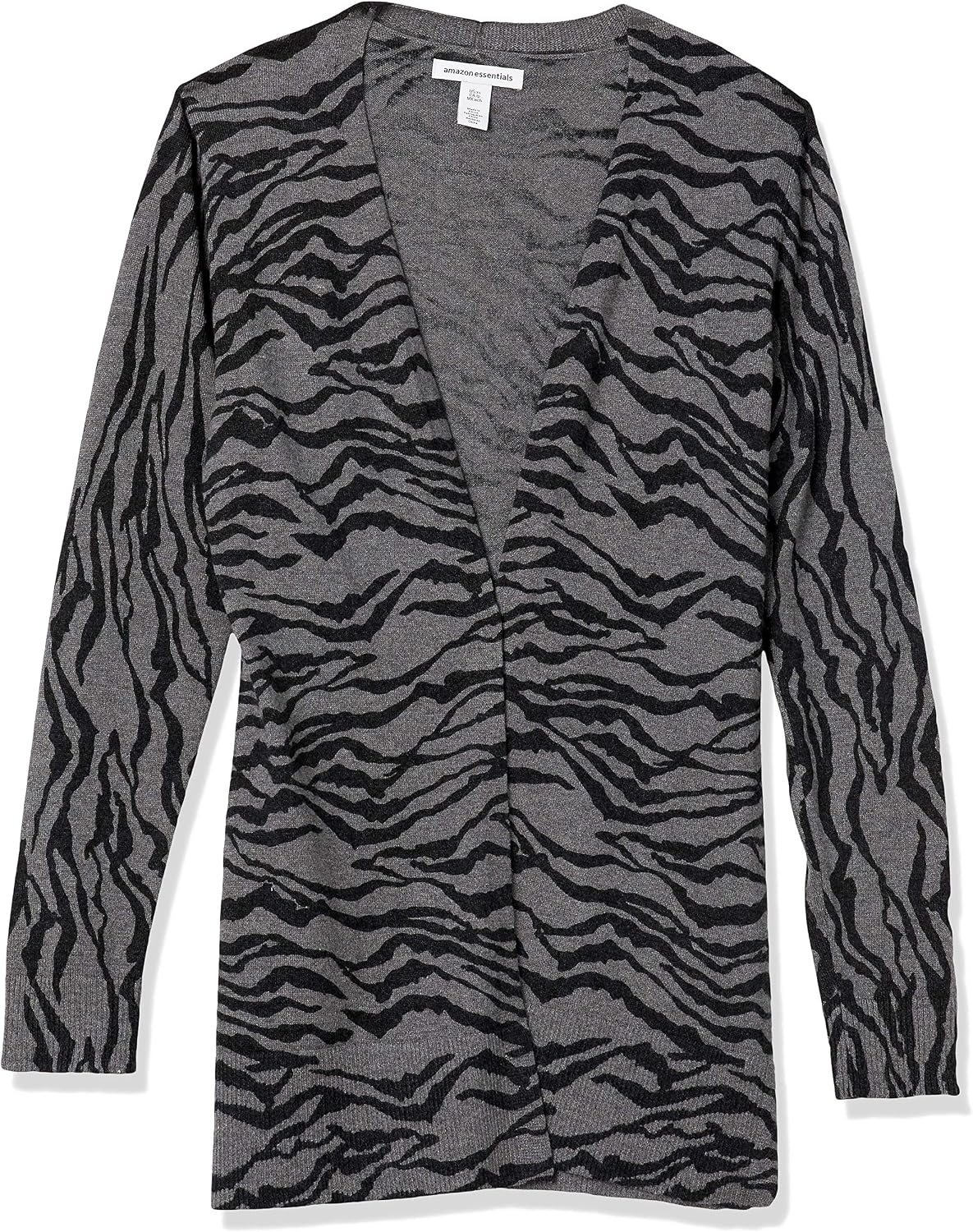image:imageAmazon Essentials Womens Lightweight LongSleeve OpenFront Long Cardigan Sweater Regular FitCharcoal Tiger Print