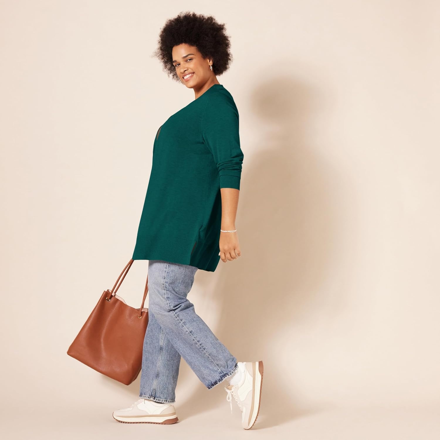 image:imageAmazon Essentials Womens Lightweight LongSleeve OpenFront Long Cardigan Sweater Regular FitDark Green
