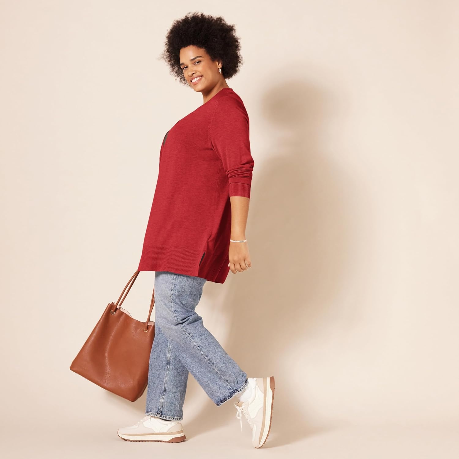 image:imageAmazon Essentials Womens Lightweight LongSleeve OpenFront Long Cardigan Sweater Regular FitDark Red