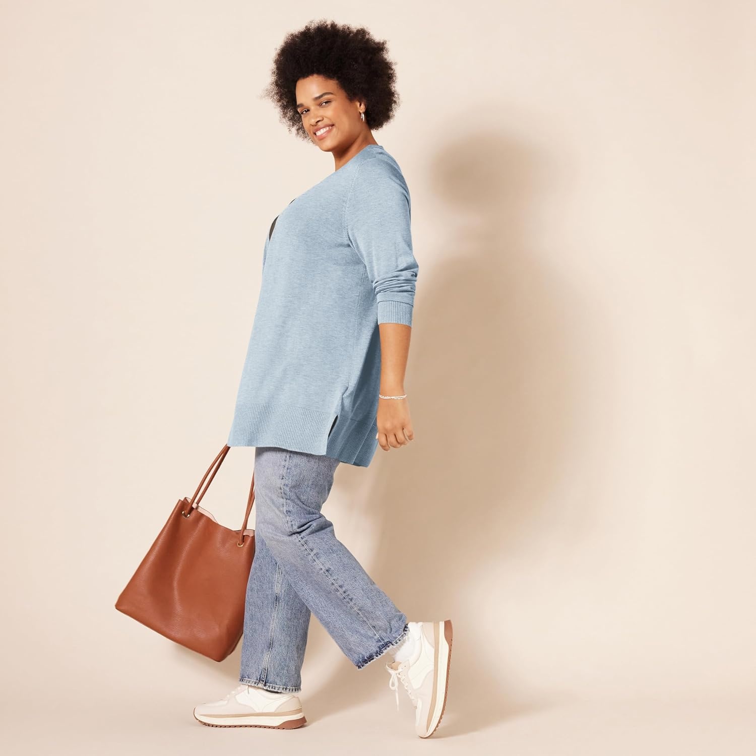 image:imageAmazon Essentials Womens Lightweight LongSleeve OpenFront Long Cardigan Sweater Regular FitIndigo Blue Heather