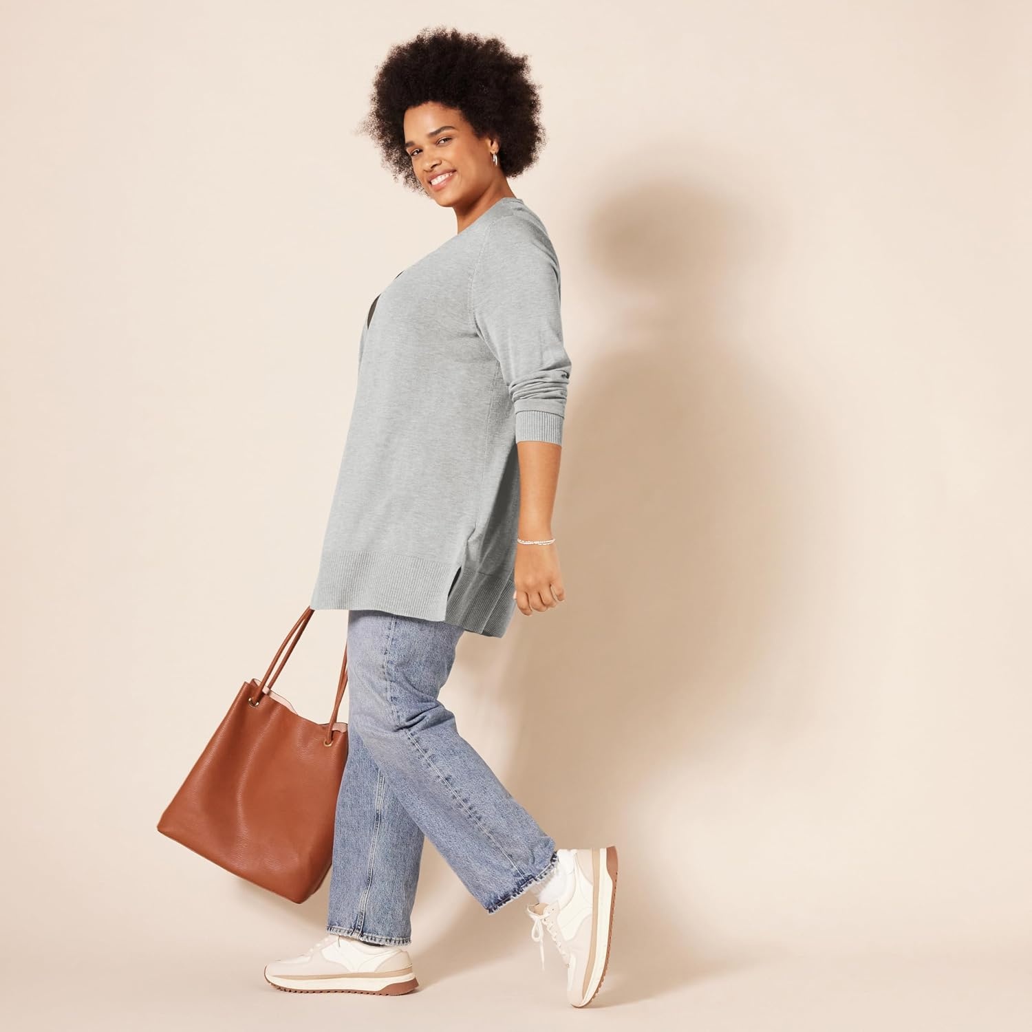 image:imageAmazon Essentials Womens Lightweight LongSleeve OpenFront Long Cardigan Sweater Regular FitLight Grey Heather