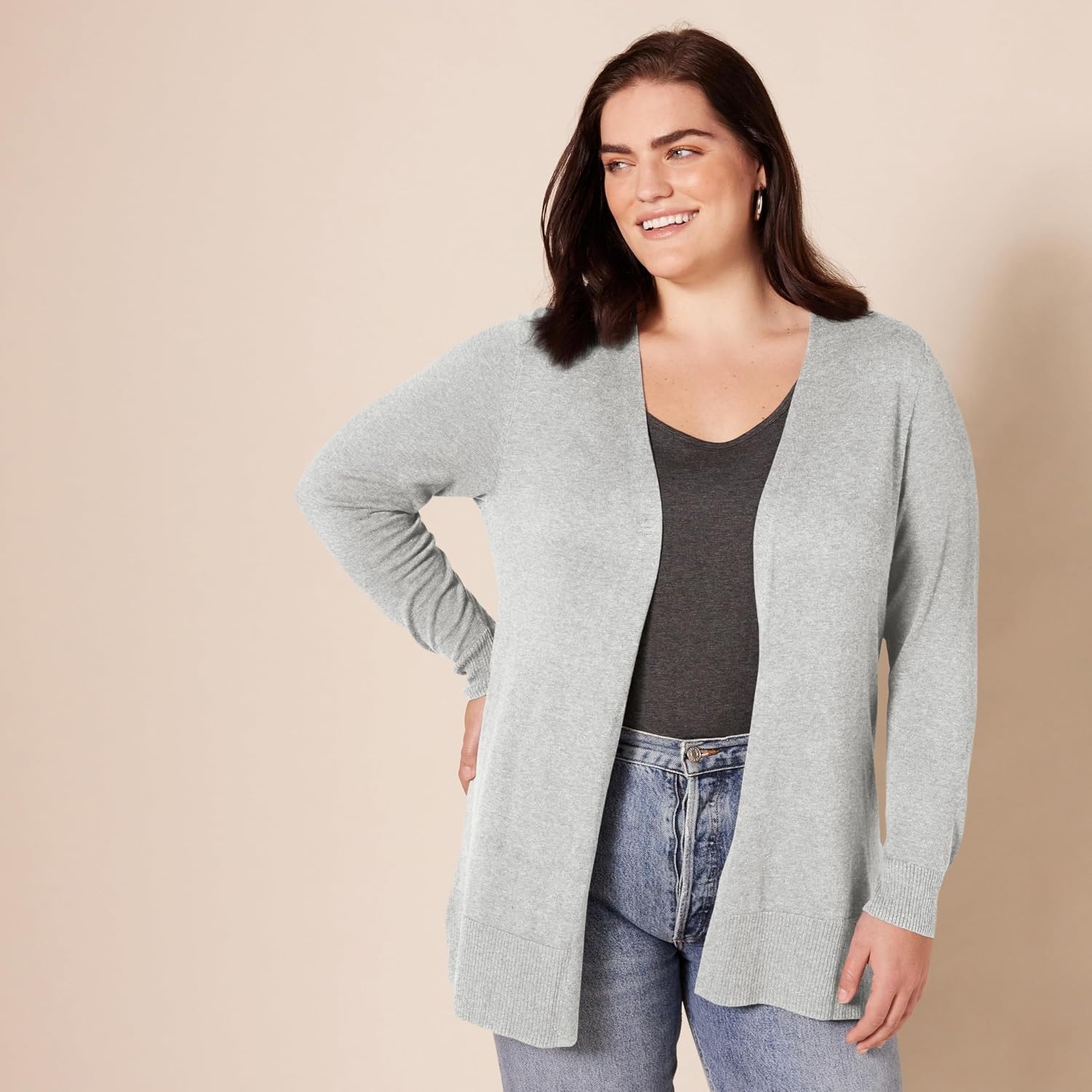 image:imageAmazon Essentials Womens Lightweight LongSleeve OpenFront Long Cardigan Sweater Regular FitLight Grey Heather