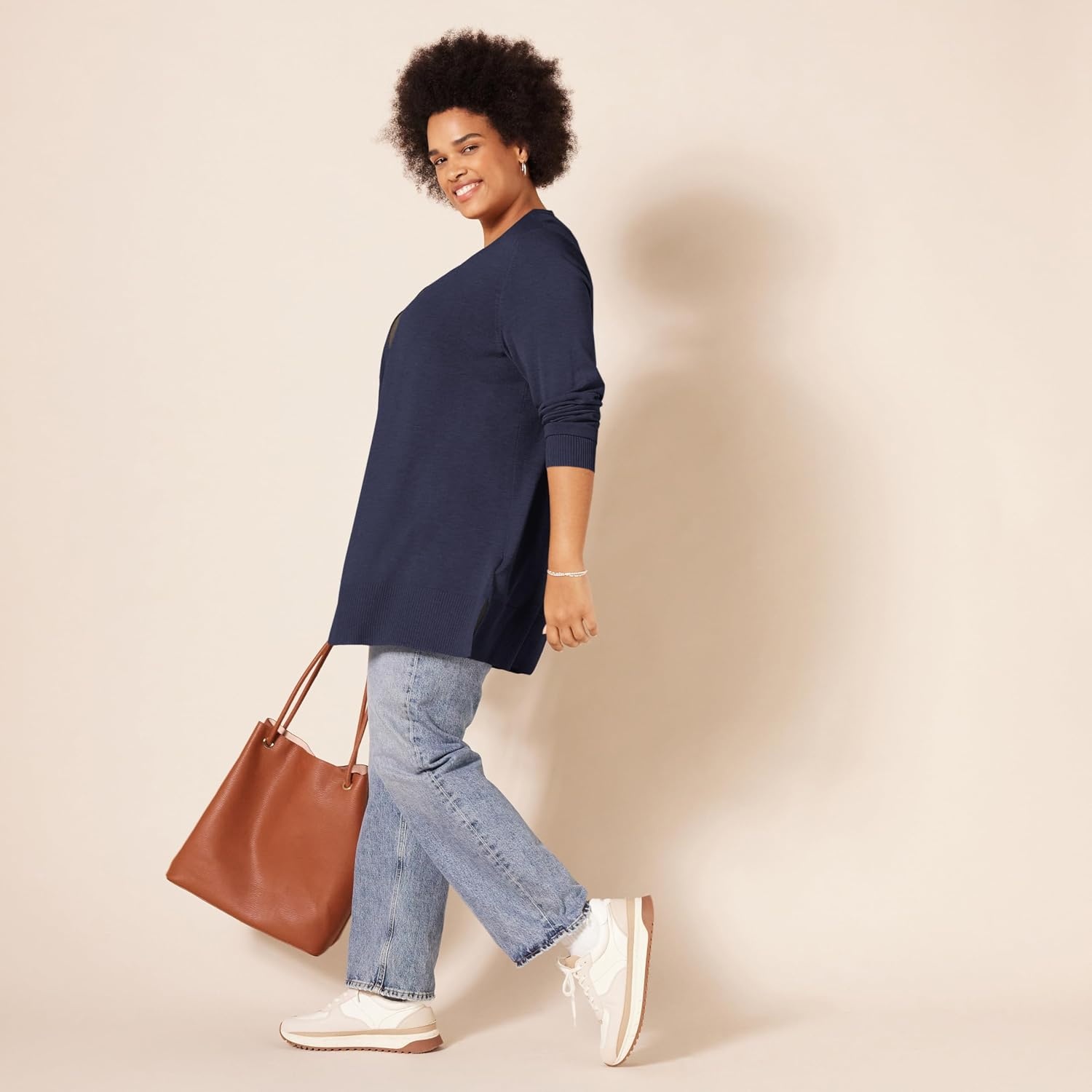 image:imageAmazon Essentials Womens Lightweight LongSleeve OpenFront Long Cardigan Sweater Regular FitNavy