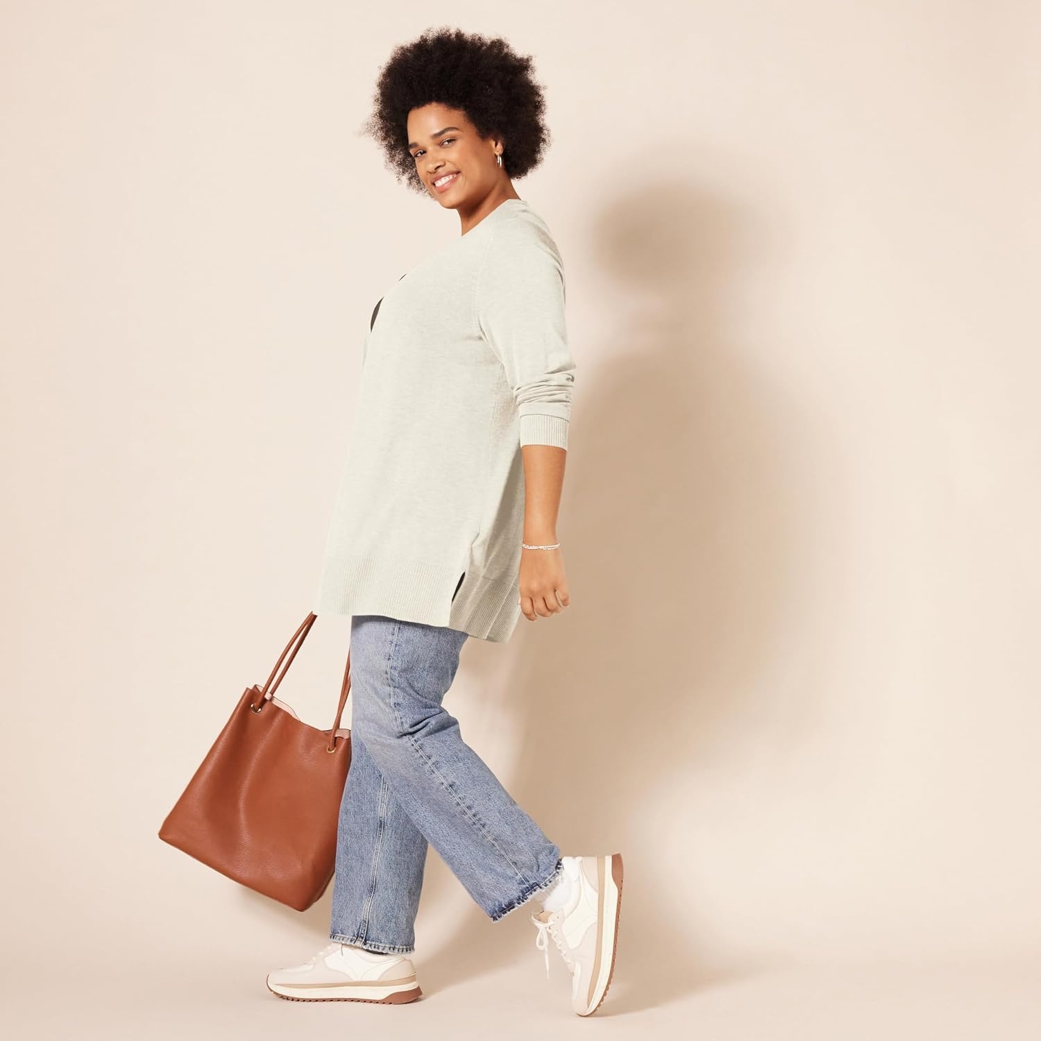 image:imageAmazon Essentials Womens Lightweight LongSleeve OpenFront Long Cardigan Sweater Regular FitOatmeal Heather