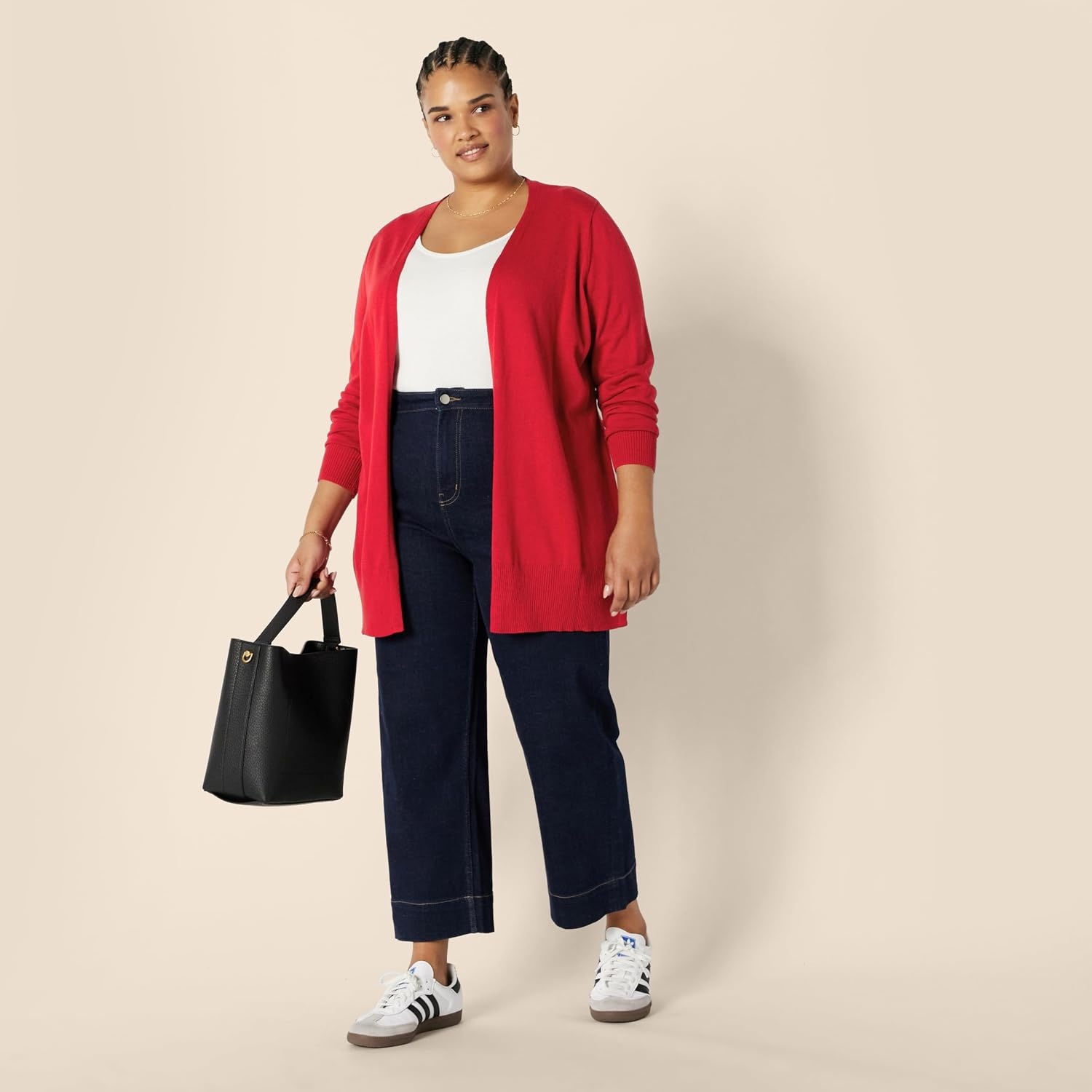 image:imageAmazon Essentials Womens Lightweight LongSleeve OpenFront Long Cardigan Sweater Regular FitRed