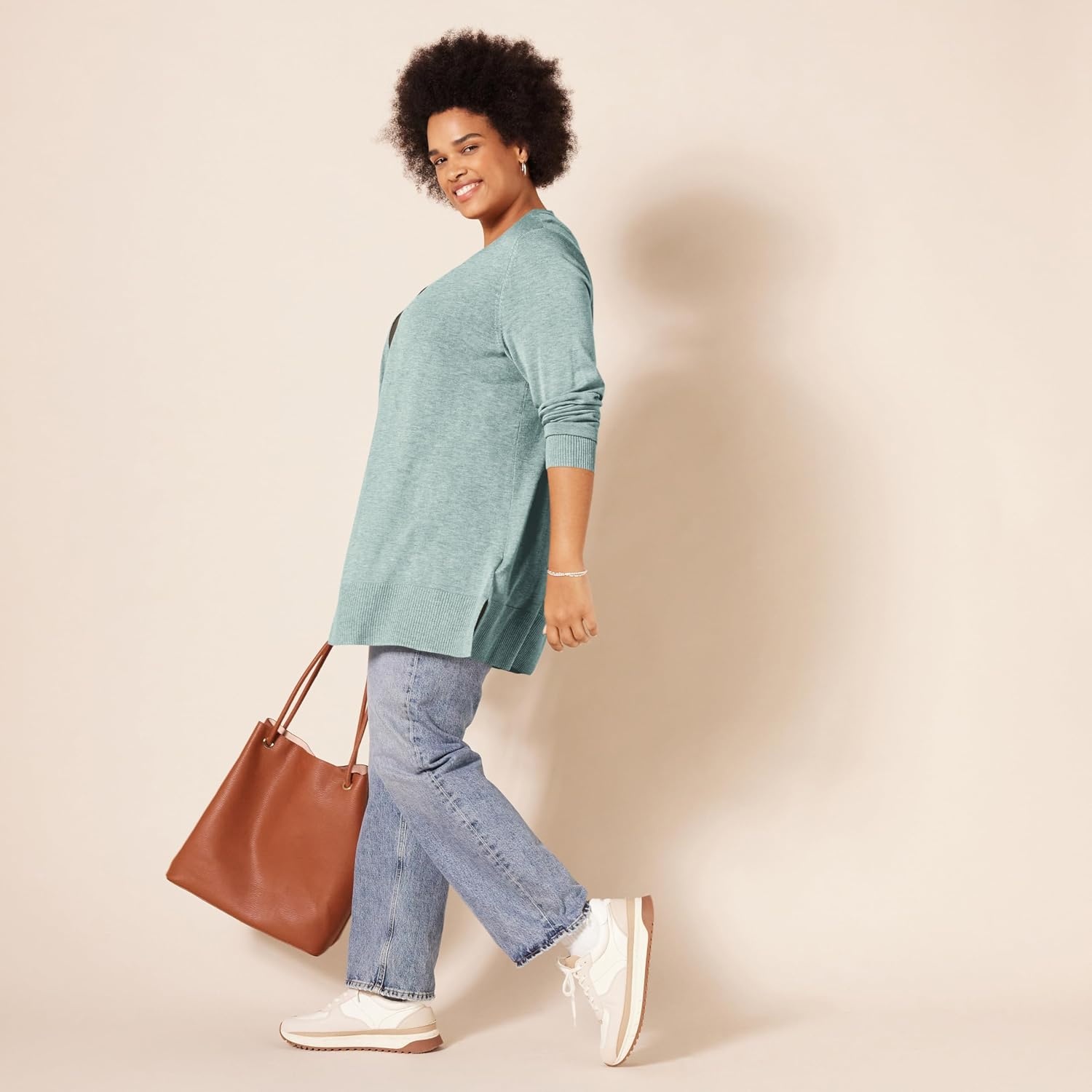 image:imageAmazon Essentials Womens Lightweight LongSleeve OpenFront Long Cardigan Sweater Regular FitSage Green Heather