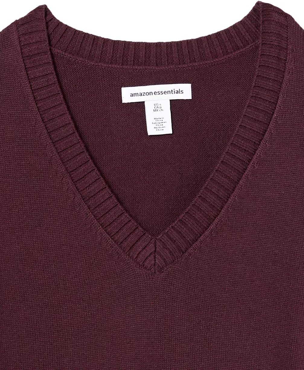 image:imageAmazon Essentials Womens Lightweight LongSleeve VNeck Cotton SweaterBurgundy
