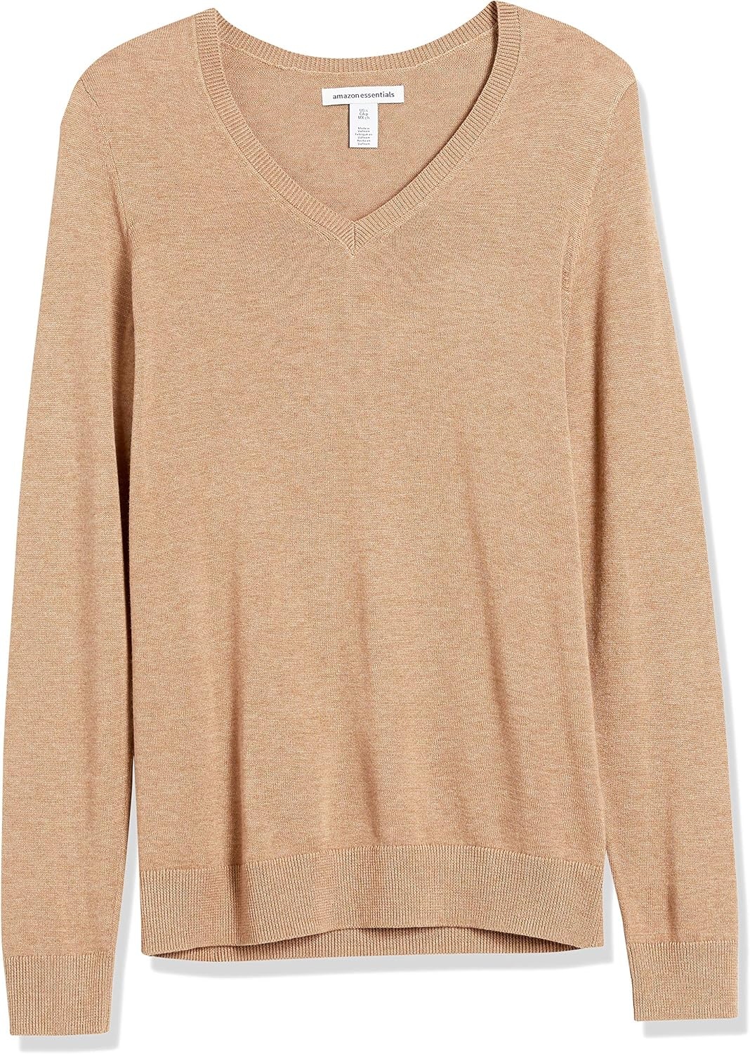 image:imageAmazon Essentials Womens Lightweight LongSleeve VNeck SweaterCamel Heather