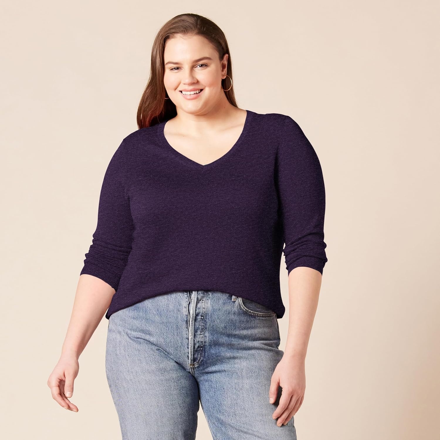image:imageAmazon Essentials Womens Lightweight LongSleeve VNeck SweaterDark Purple